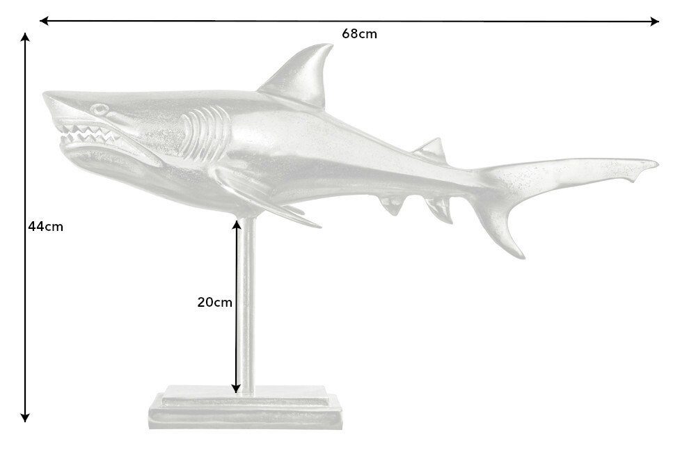 Haifisch LebensWohnArt Aluminium SHARK Dekoobjekt Deko-Figur Maritim Hai Skulptur 70cm silber