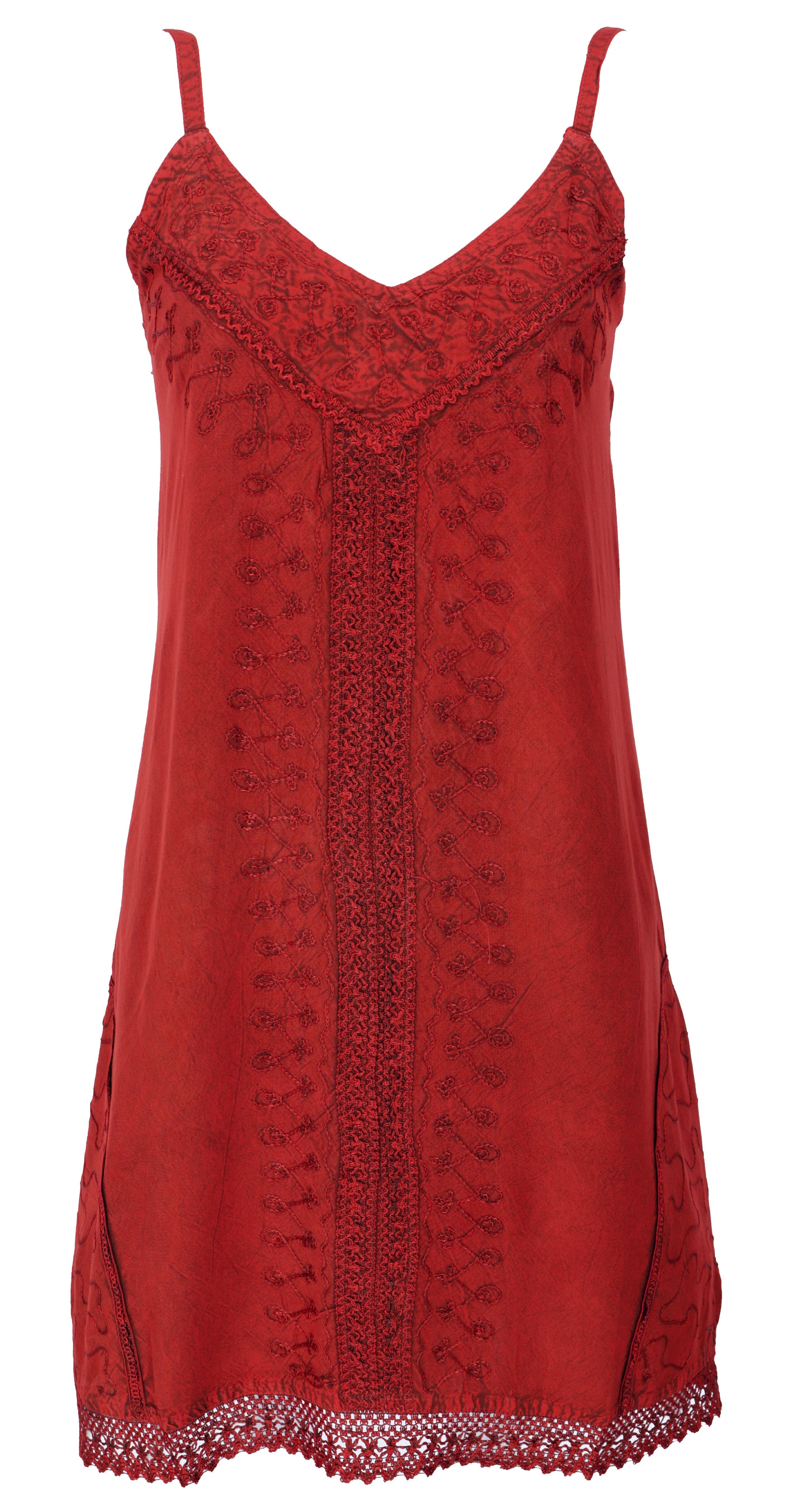 Sommerkleid,.. Guru-Shop indisches Kleid, Besticktes alternative Midikleid rot Bekleidung Boho