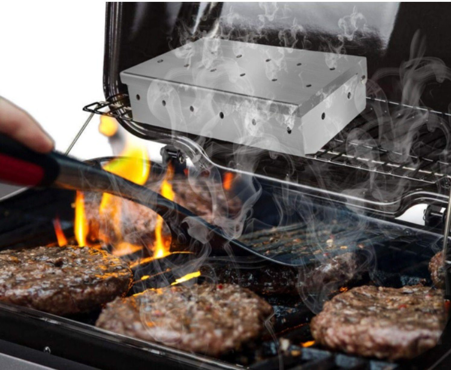 BAYLI Räucherbox Räucherbox aus Edelstahl für BBQ, Smokerbox [22x9,5x4,4cm] mit prakt