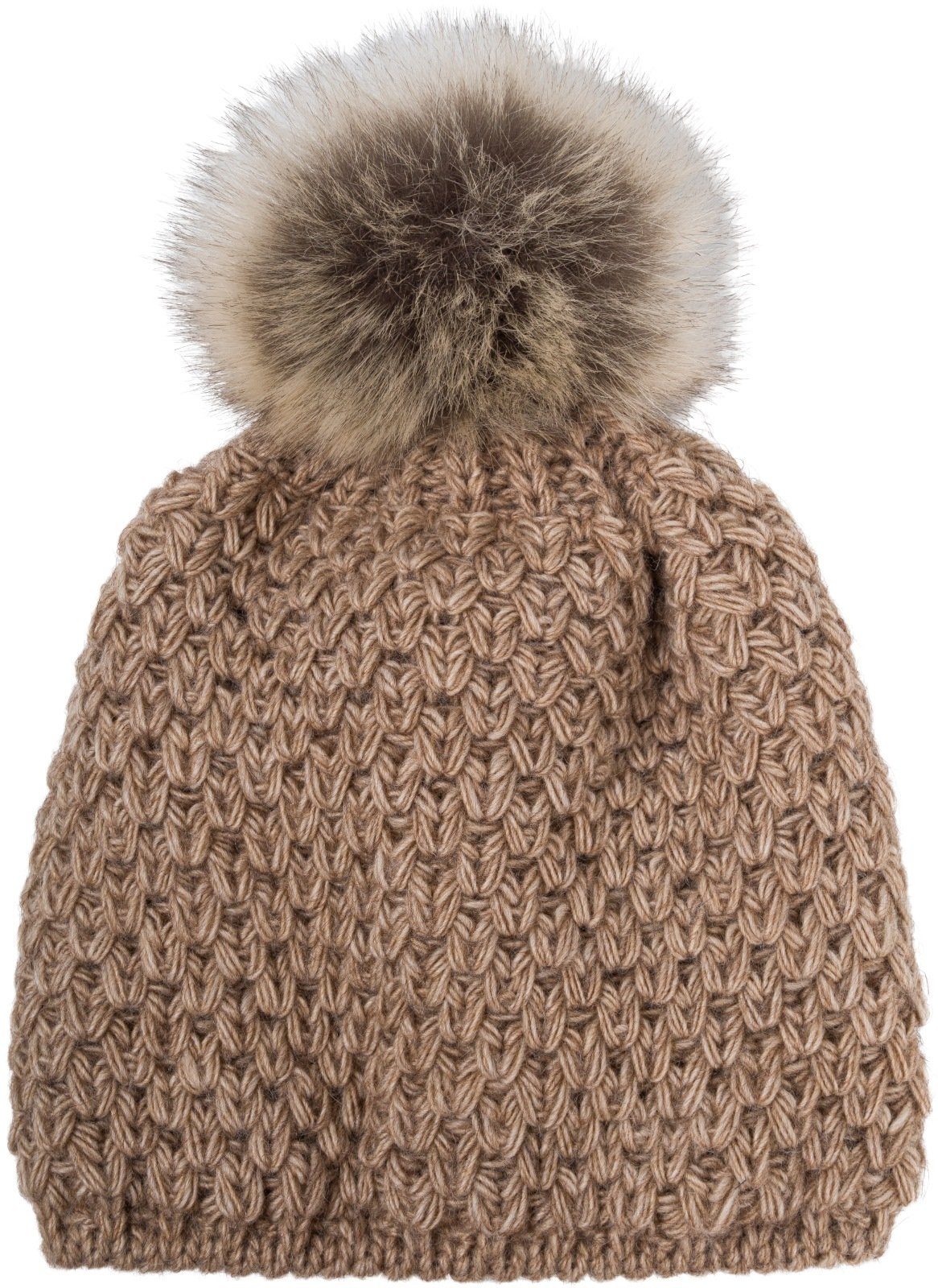 styleBREAKER Bommelmütze Kinder Bommelmütze V-Muster Gehäkelt (1-St)