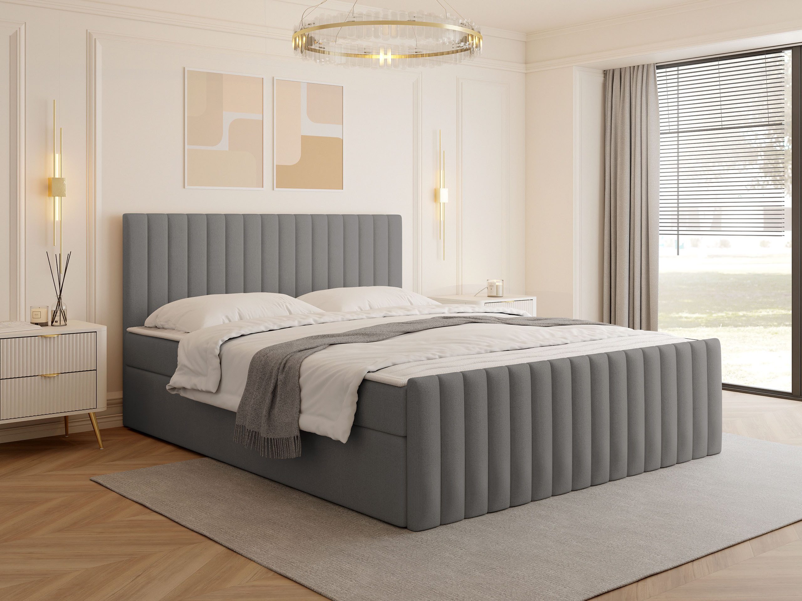 MIRJAN24 Boxspringbett Tirulo Fix (mit zwei Bettkästen für die Bettwäsche), Polsterkopfteil, Fußteil, 140/160/180x200 cm