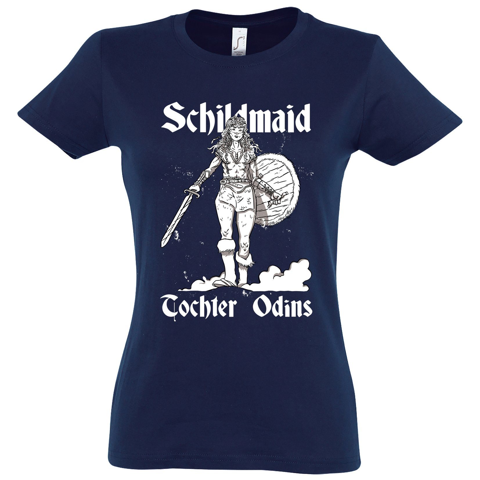 Youth Designz T-Shirt Schildmaid Tochter Odins Damen Shirt mit lustigem Frontprint Navyblau