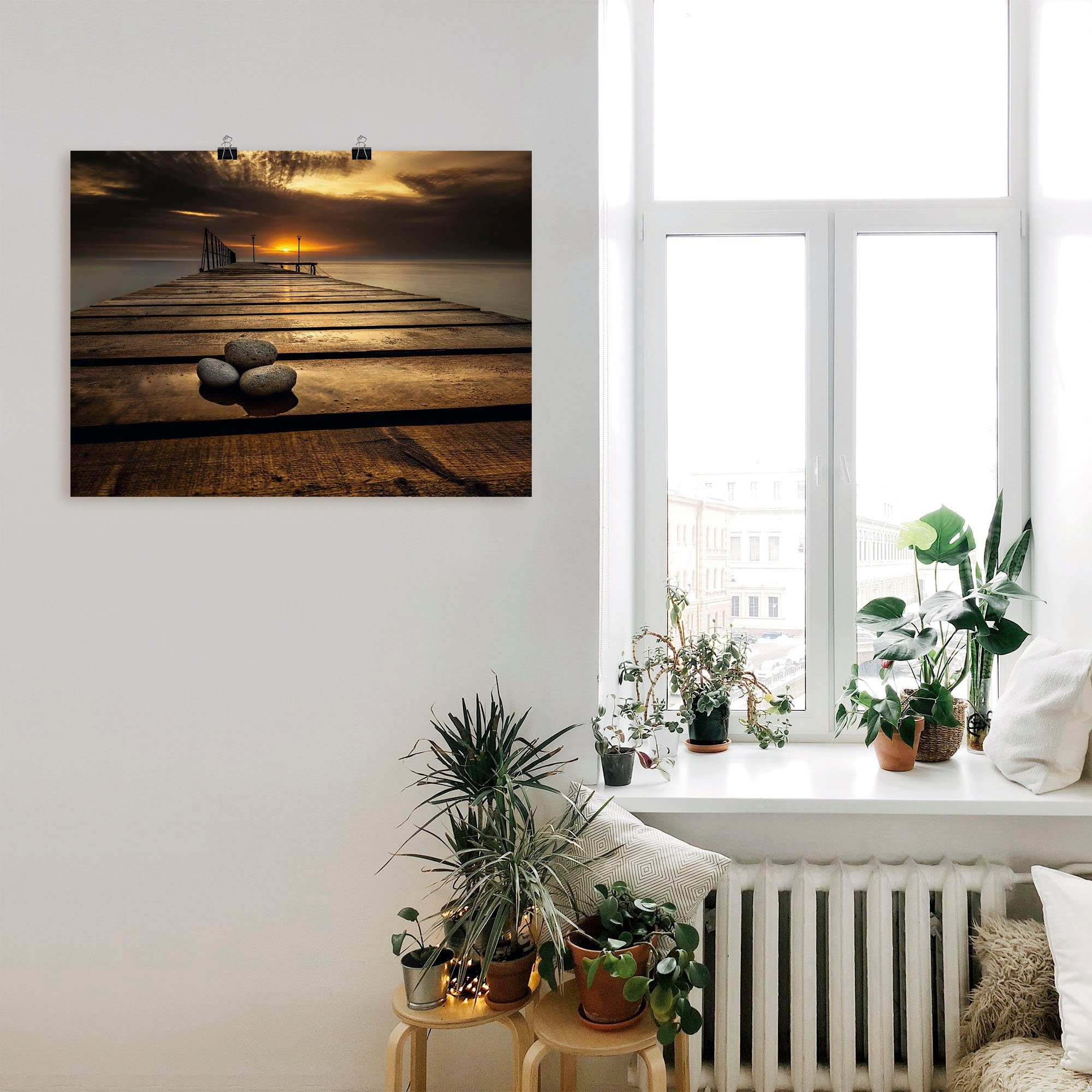 Artland Wandbild Poster am Meer, oder Sonnenaufgang -untergang Alubild, Wandaufkleber & versch. Leinwandbild, St), Größen in (1 als Sonnenaufgang Schwarzen