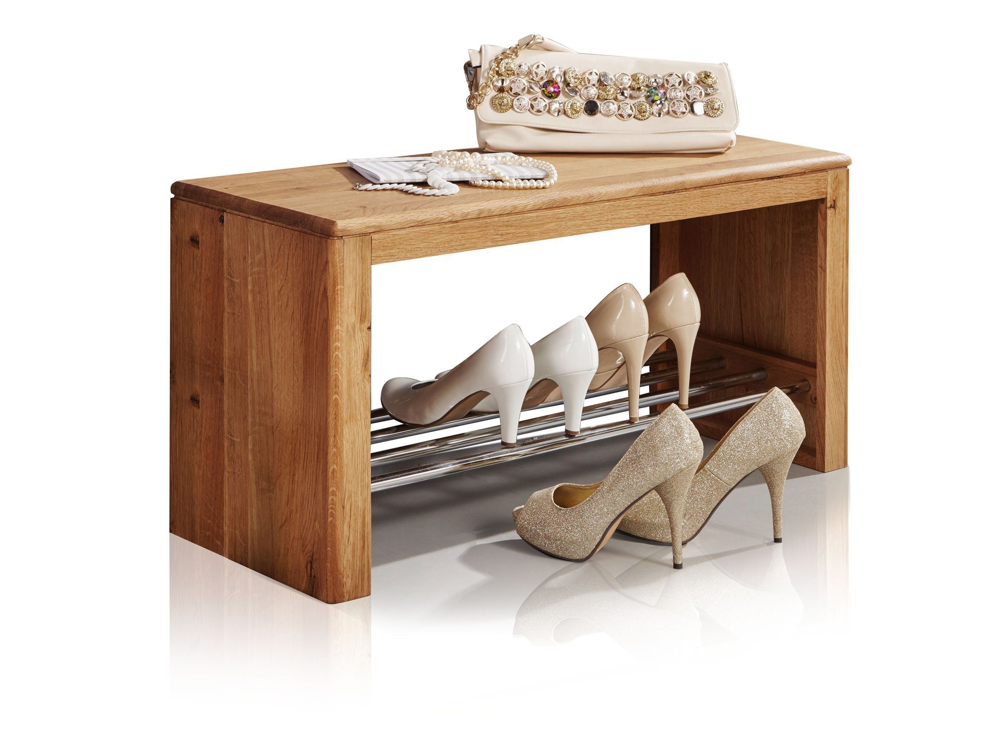 Moebel-Eins Garderobenschrank VERONA Schuhregal, Material Massivholz, Wildeiche geölt
