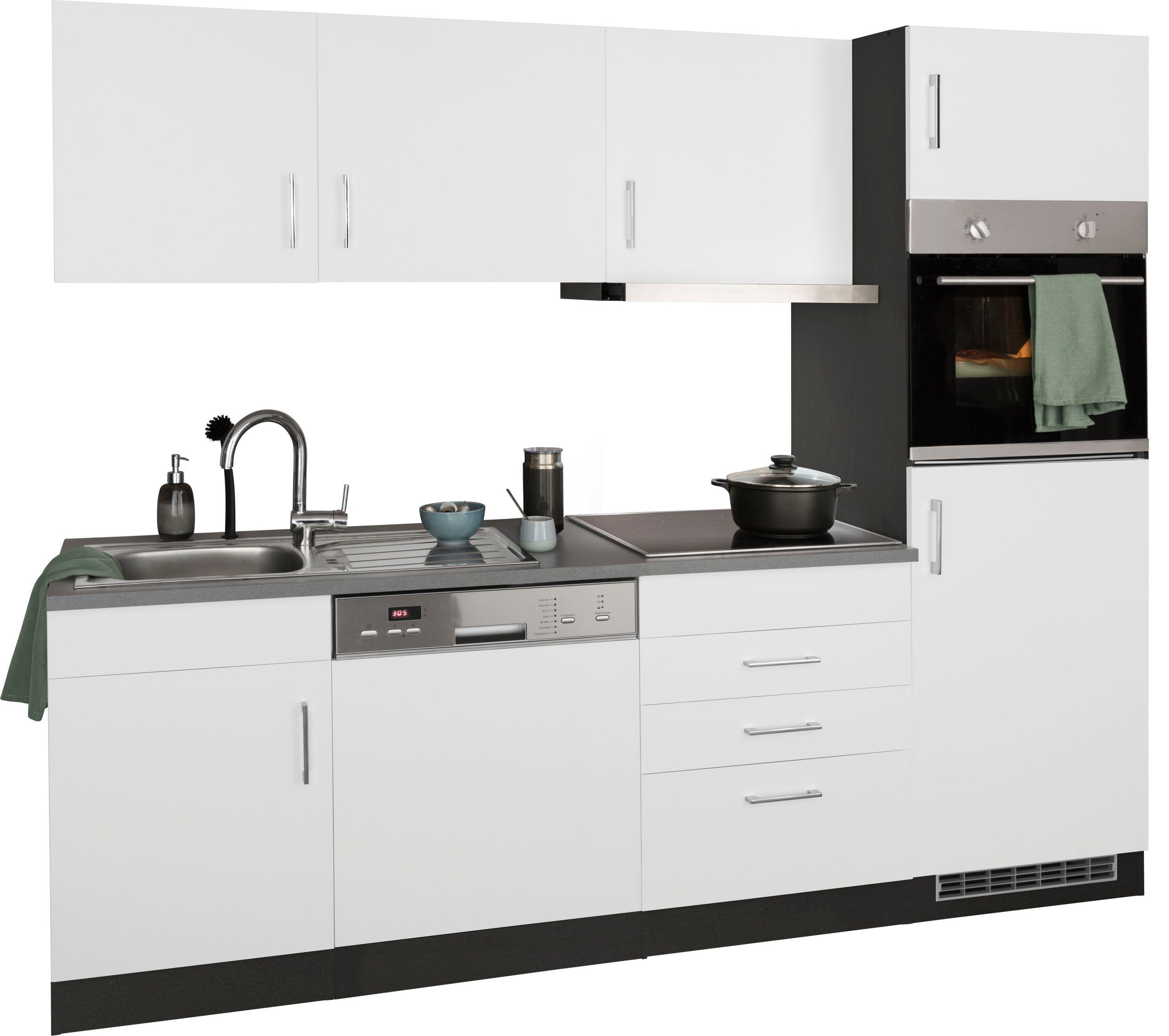 HELD MÖBEL Küchenzeile Paris, mit E-Geräten, 230 | Induktionskochfeld grafit weiß/grafit cm, mit wahlweise Breite