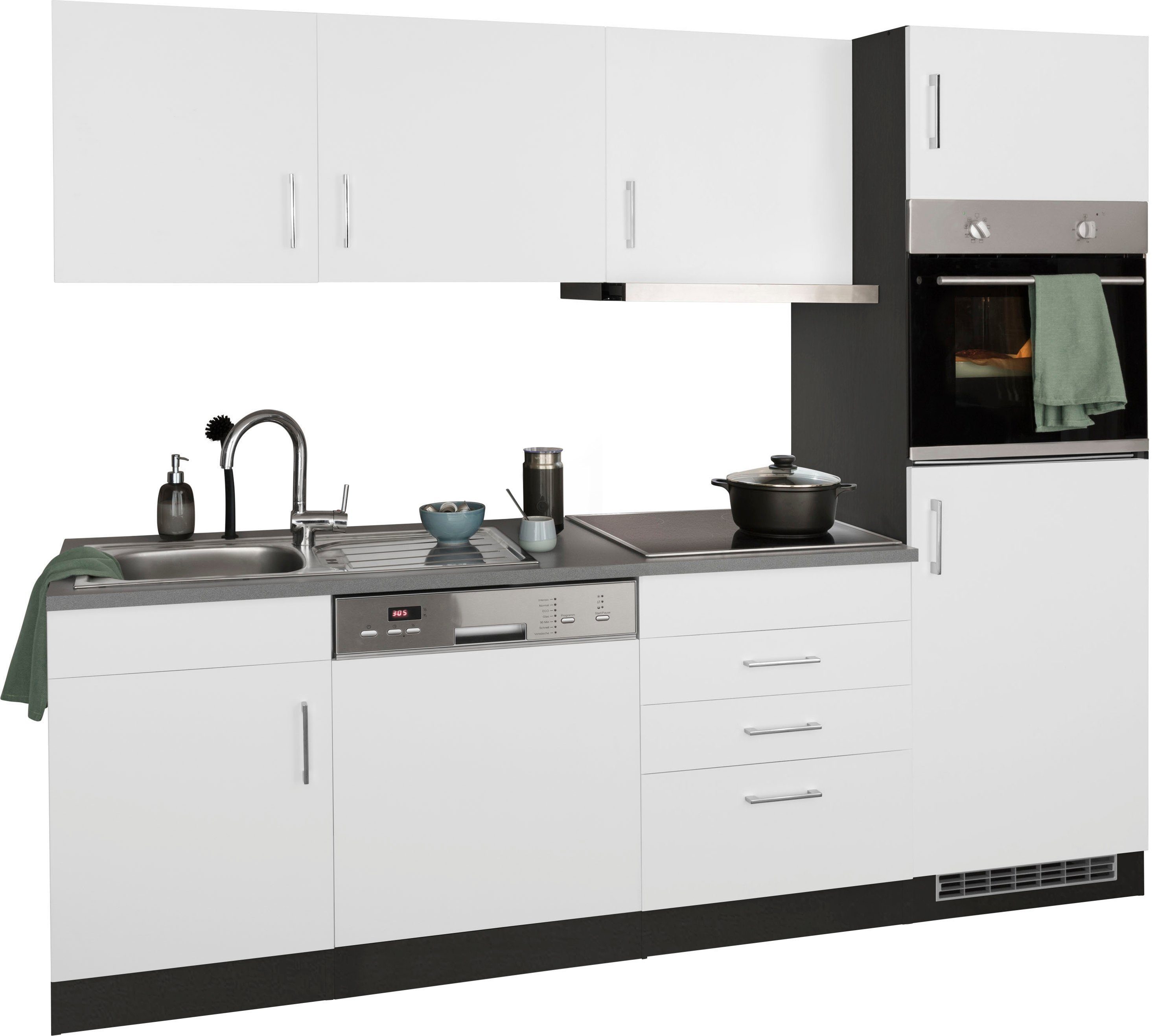 KOCHSTATION Küchenzeile KS-Paris, Breite 230 cm, wahlweise mit E-Geräten und Induktion
