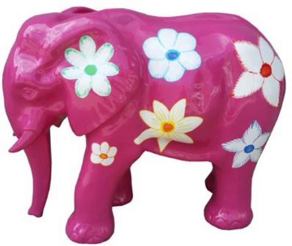 Casa Padrino Skulptur Designer Deko Skulptur Elefant mit Blumen Design Lila / Mehrfarbig 90 x H. 70 cm - Wetterbeständige Gartendekofigur - Deko Tierfigur - Deko Accessoires