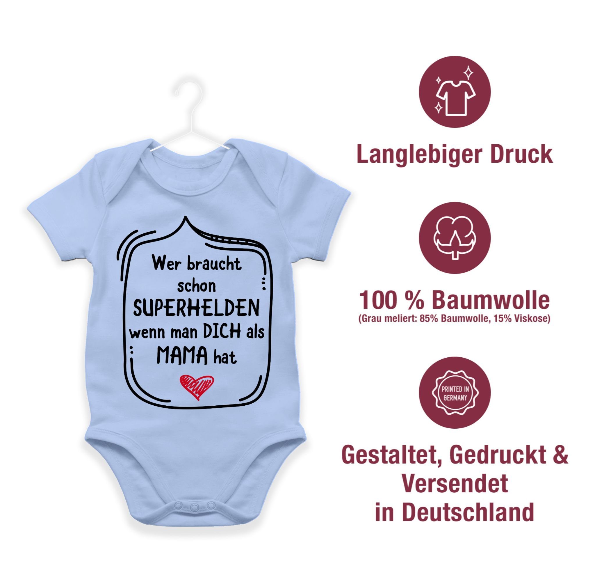 schon wenn Mama Babyblau (1-tlg) Shirtbody Superhelden Wer Shirtracer 2 als braucht man Muttertagsgeschenk hat dich