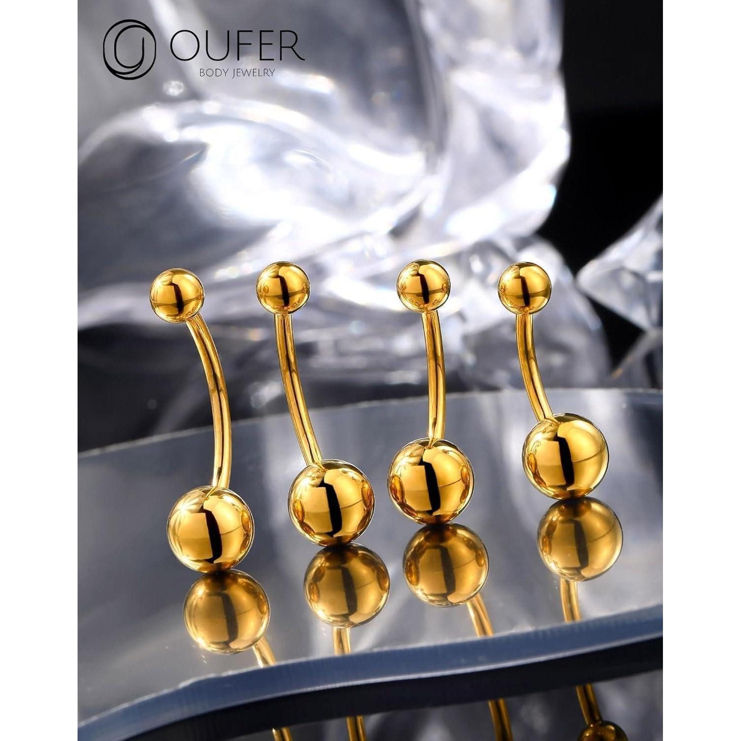 LuxusKollektion Bauchnabelpiercing Titan Internally Threaded Navel Piercing 14G Gold Belly Bar 5/8mm