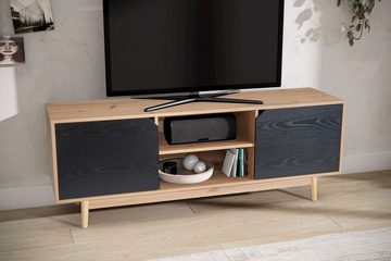 Wohnling Lowboard WL6.817 (Eiche-Dekor Schwarz, 150x55x40 cm, zwei Türen), TV-Kommode Hoch, TV-Schrank Modern Fernsehtisch