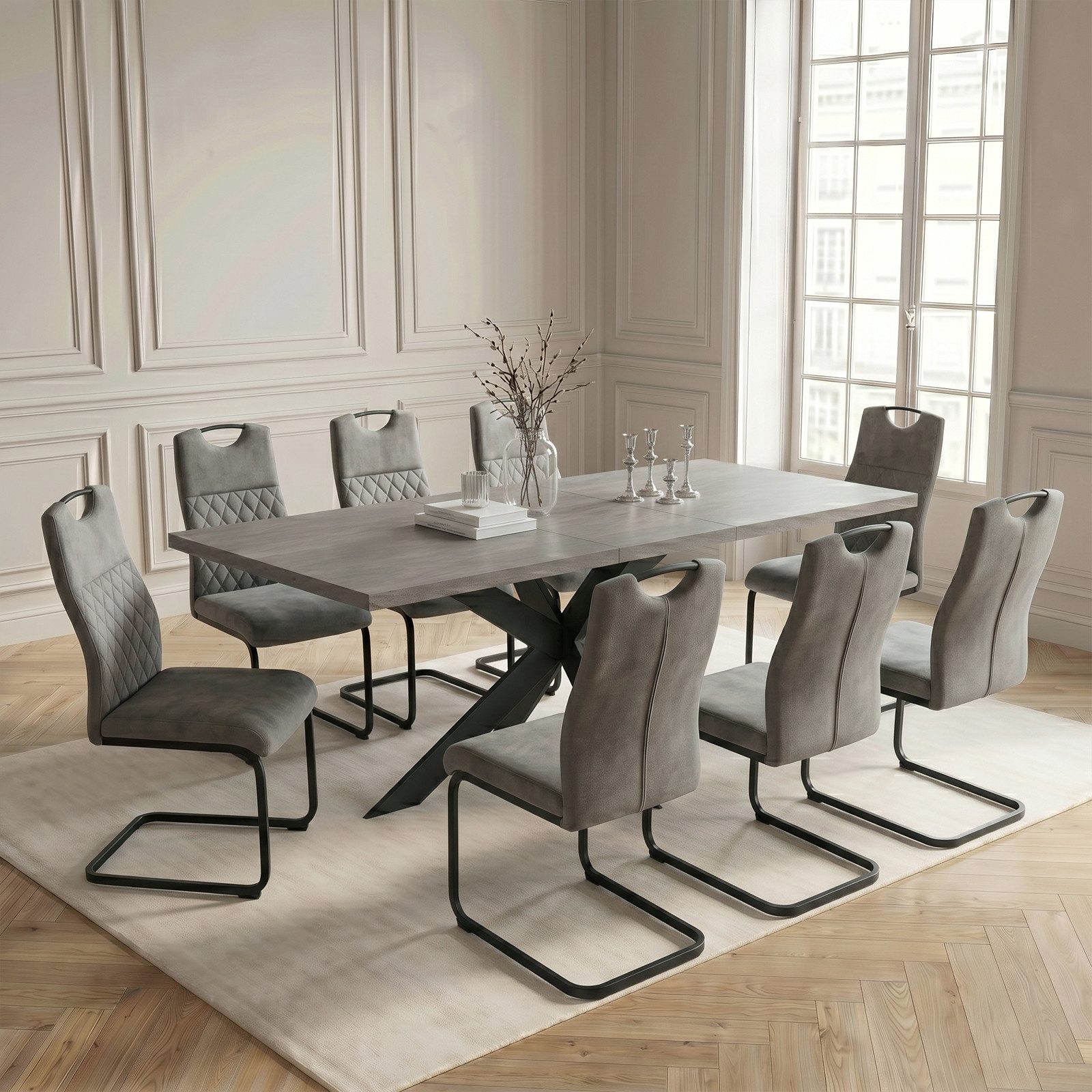 Jiexi Essgruppe Essgruppe ausziehbar 160-200cm MDF Set Hightech Freischwinger