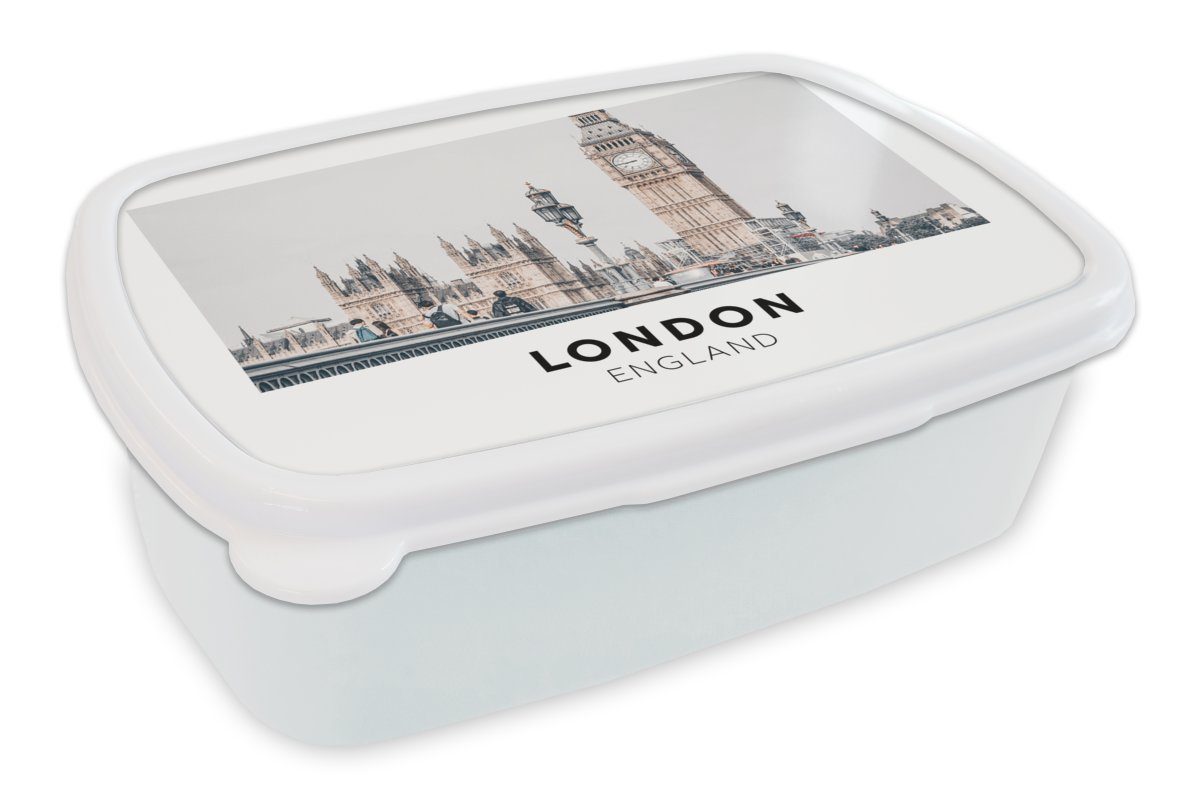 MuchoWow Lunchbox London für für Brotbox - und (2-tlg), Kinder Erwachsene, Jungs Kunststoff, Ben, Big - England weiß und Brotdose, Mädchen