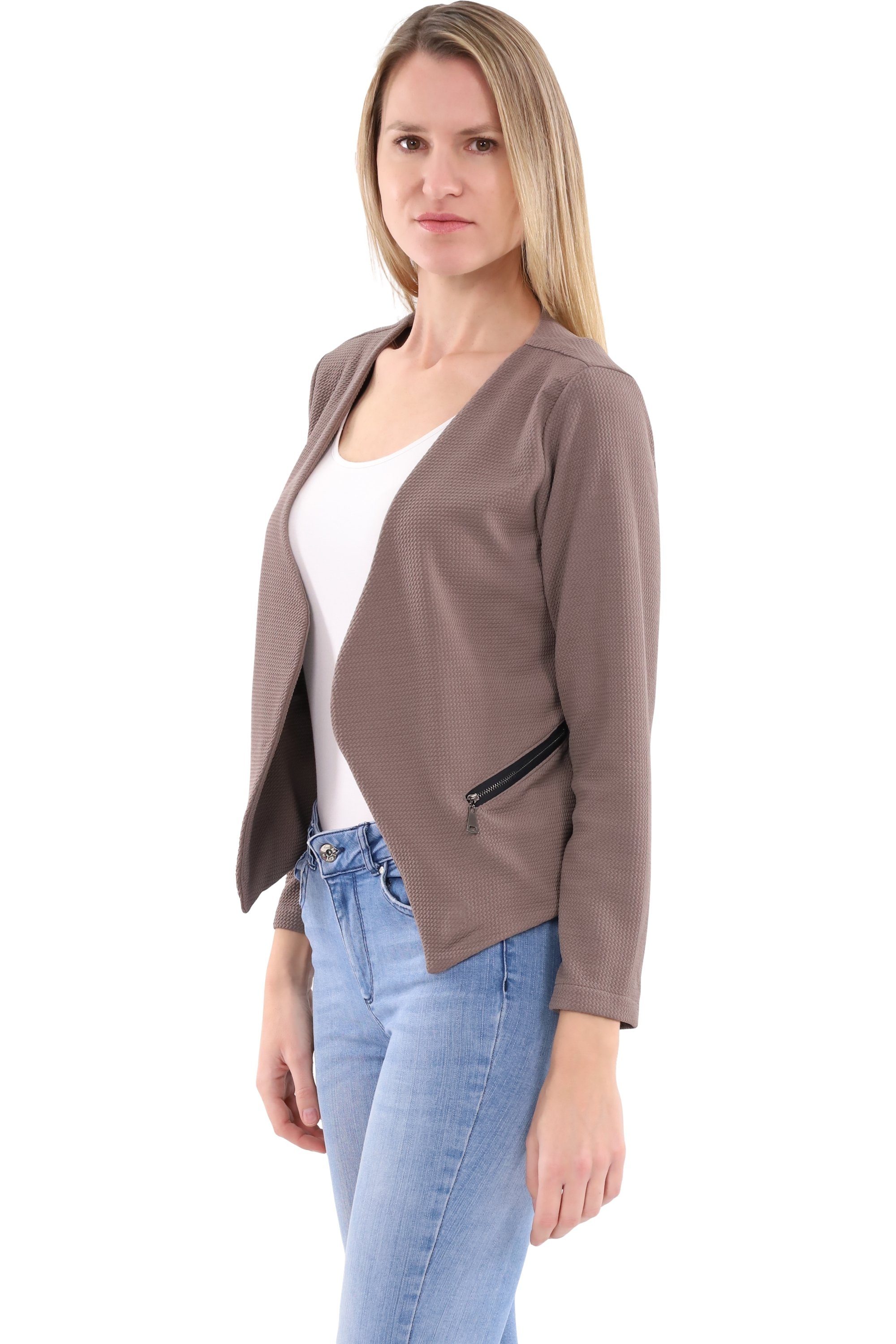 malito more than fashion Jackenblazer malito Damen Blazer ohne Kragen, Sakko im Basic Look, Kurzjacke mit Sweatblazer im Basic-Look