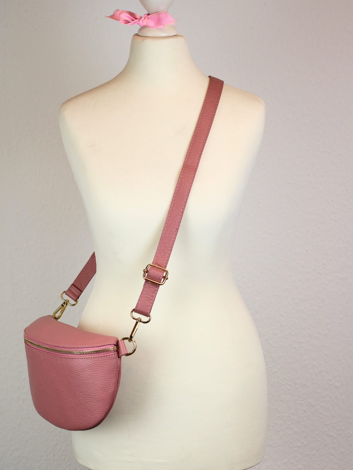 Adel Bags Bauchtasche Damen mit goldenem Reißverschluss, Bauchtasche Leder, hergestellt in Italien, mit 2 Riemen