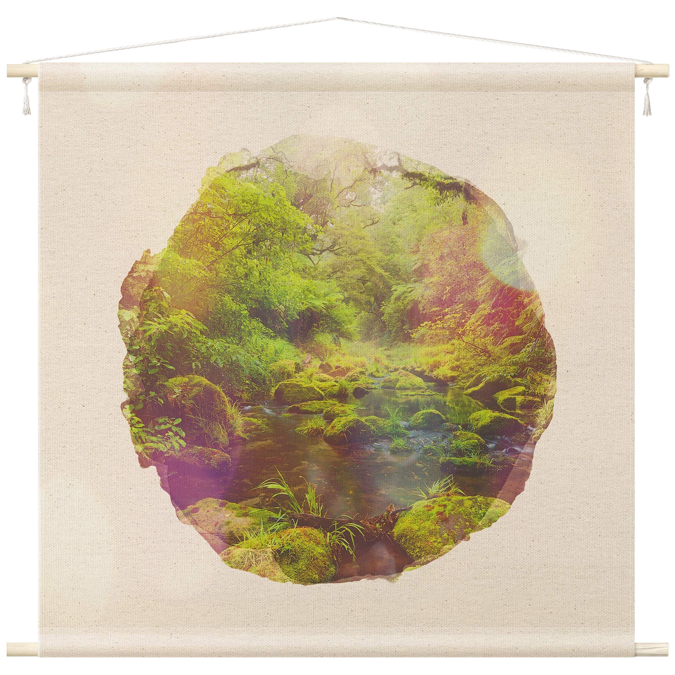 Bilderdepot24 Wandteppich modern Wald Natur Aquarell beige, quadratisch, Höhe: 2.6 mm, großes Wandbild aus Natur-Baumwolle Wandbehang Stoffbild Tuch Wollseil