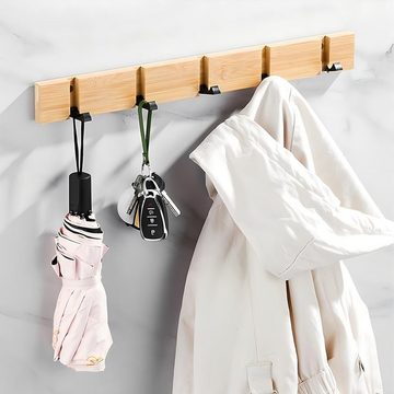 HYIEAR Kleiderhaken Kleiderhaken (Wandgarderobe mit 5 Haken), Bambus Garderobe, Badezimmer, Tür, (1-St), eilmontiert, mit 5 Haken