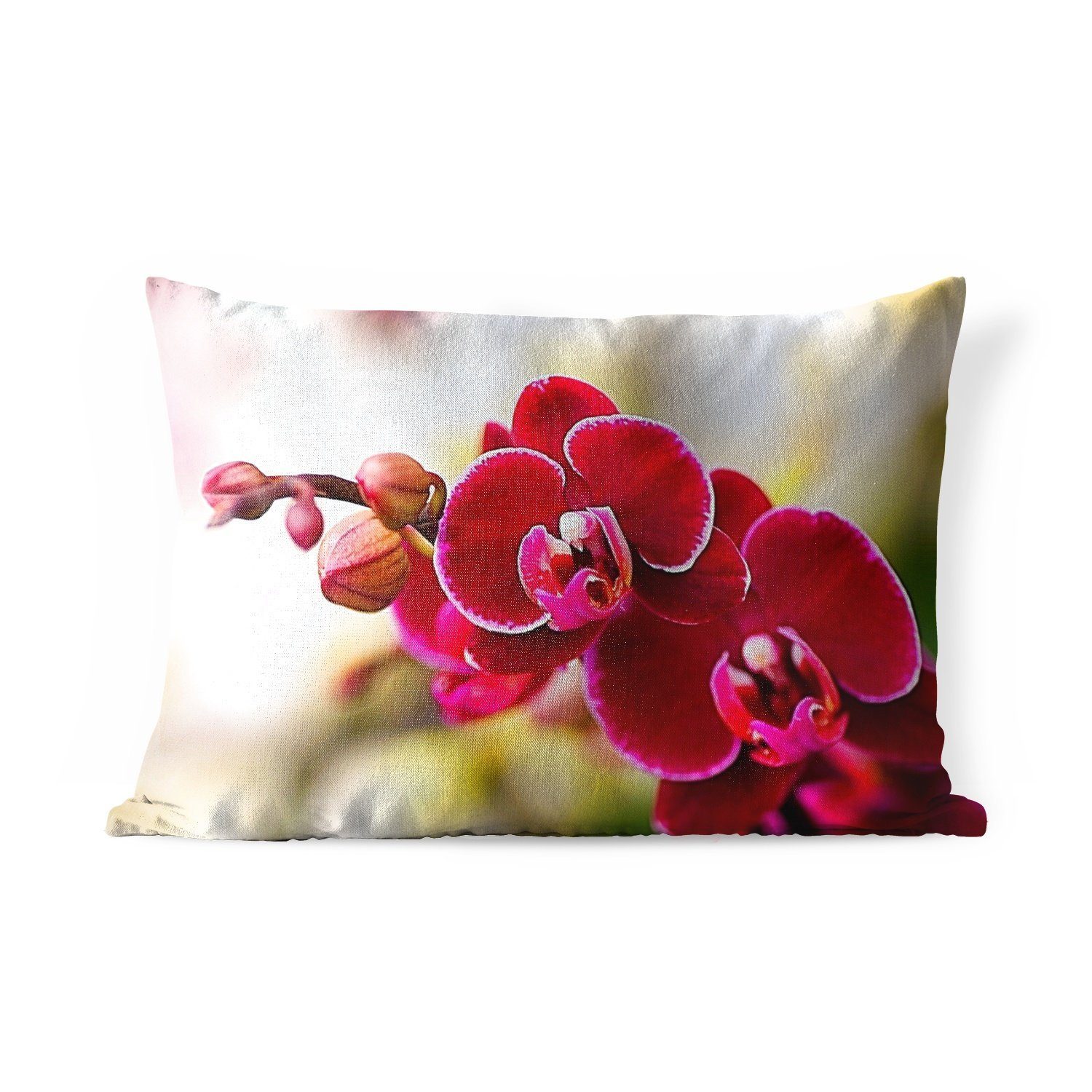 Hintergrund, Orchideen Dekokissenbezug, unscharfen Nahaufnahme von Outdoor-Dekorationskissen, MuchoWow roten einem Polyester, Kissenhülle Dekokissen vor