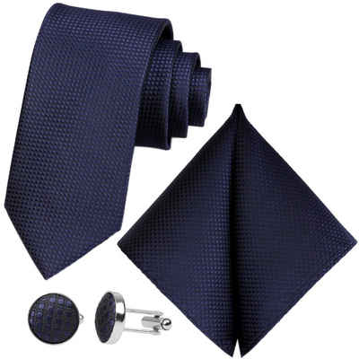 GASSANI Krawatte Karo Hochzeitskrawatte Tuch Festlich Schmal, Herren-Schlips Business (Set, 3-St., Uni, Einfarbig, Krawattenset, mit Einstecktuch, Manschettenknöpfe) Kariert, Gepunktet, Punkte, Dots, Grid Struktur, Matt Seide-Touch