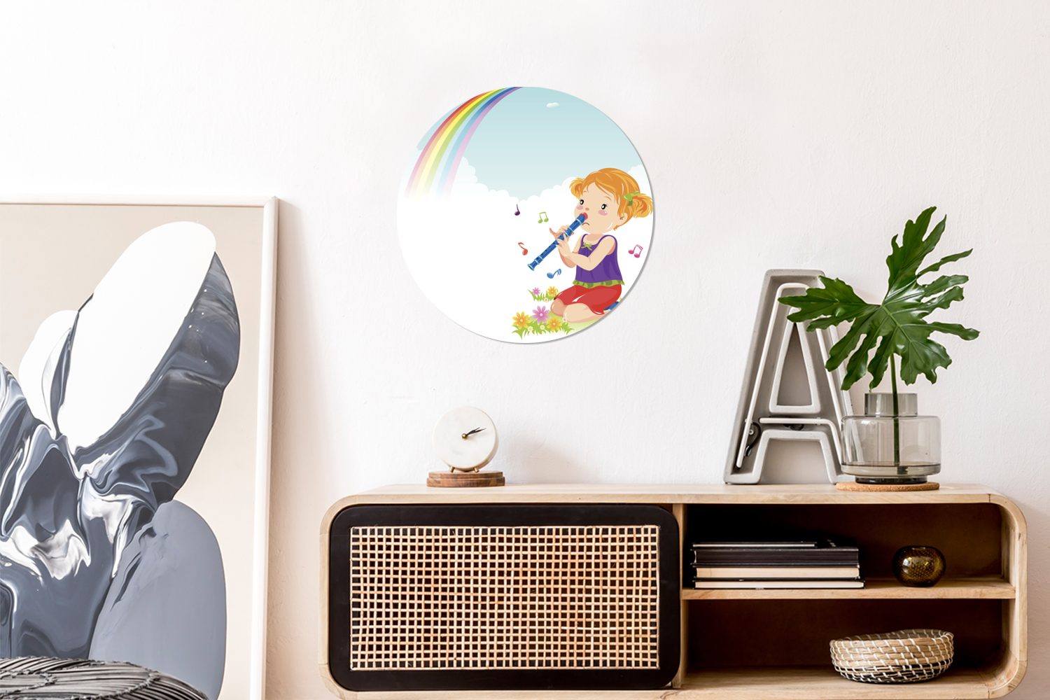 eines Kinderzimmer, Blockflöte für einer MuchoWow Tapetenkreis mit Tapetenaufkleber, Wandsticker Rund, (1 Mädchens Wohnzimmer Illustration St),