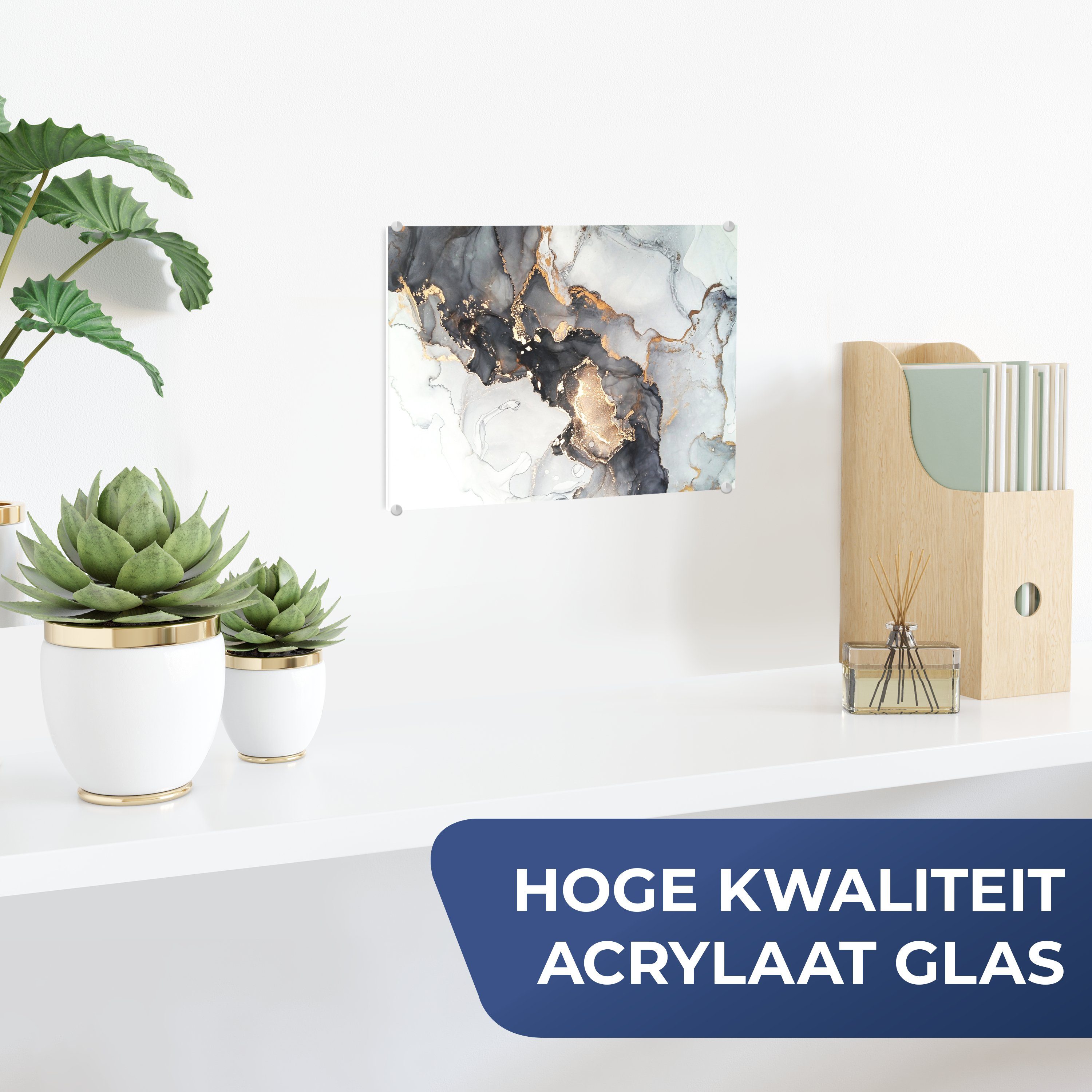 MuchoWow Acrylglasbild Marmor - Schwarz - Weiß - Gold - Luxus - Abstrakt, I günstig online kaufen