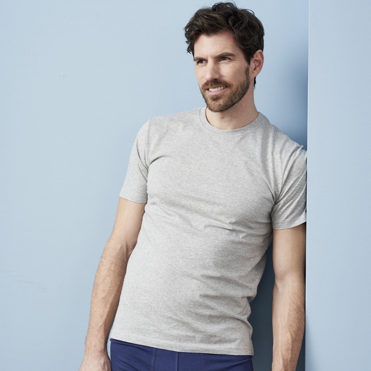 LIVING CRAFTS T-Shirt CLARK Weiches, anschmiegsames Single Jersey Grey Melange