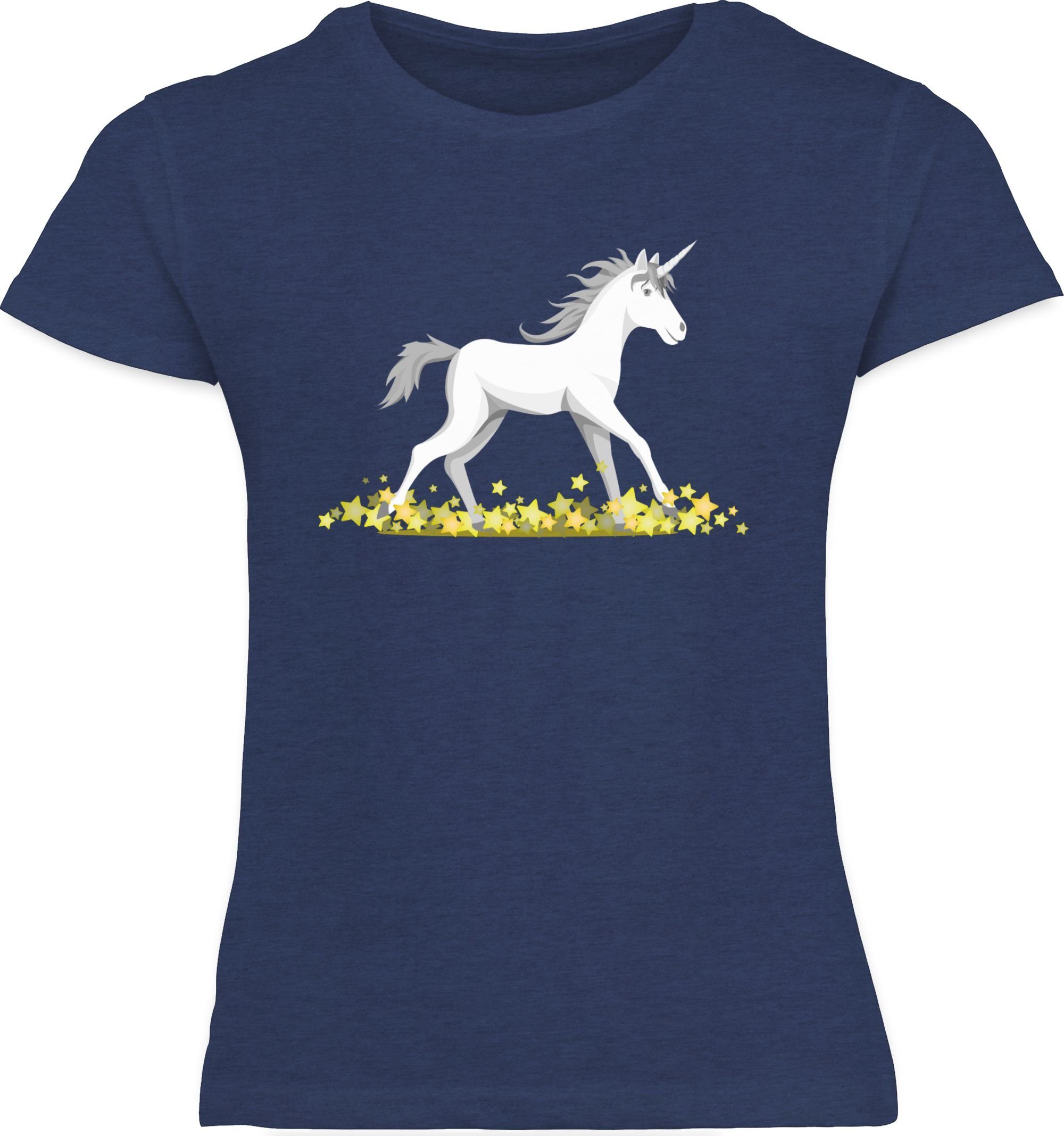 Einhorn Kinderkleidung Unicorn T-Shirt Shirtracer Co 2 und Dunkelblau Meliert