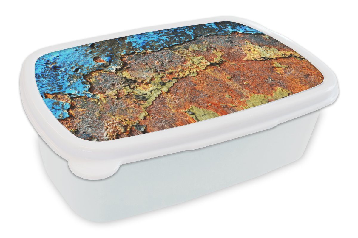 MuchoWow Lunchbox Rost - Metall - Eisen - Industrie, Kunststoff, (2-tlg), Brotbox für Kinder und Erwachsene, Brotdose, für Jungs und Mädchen weiß
