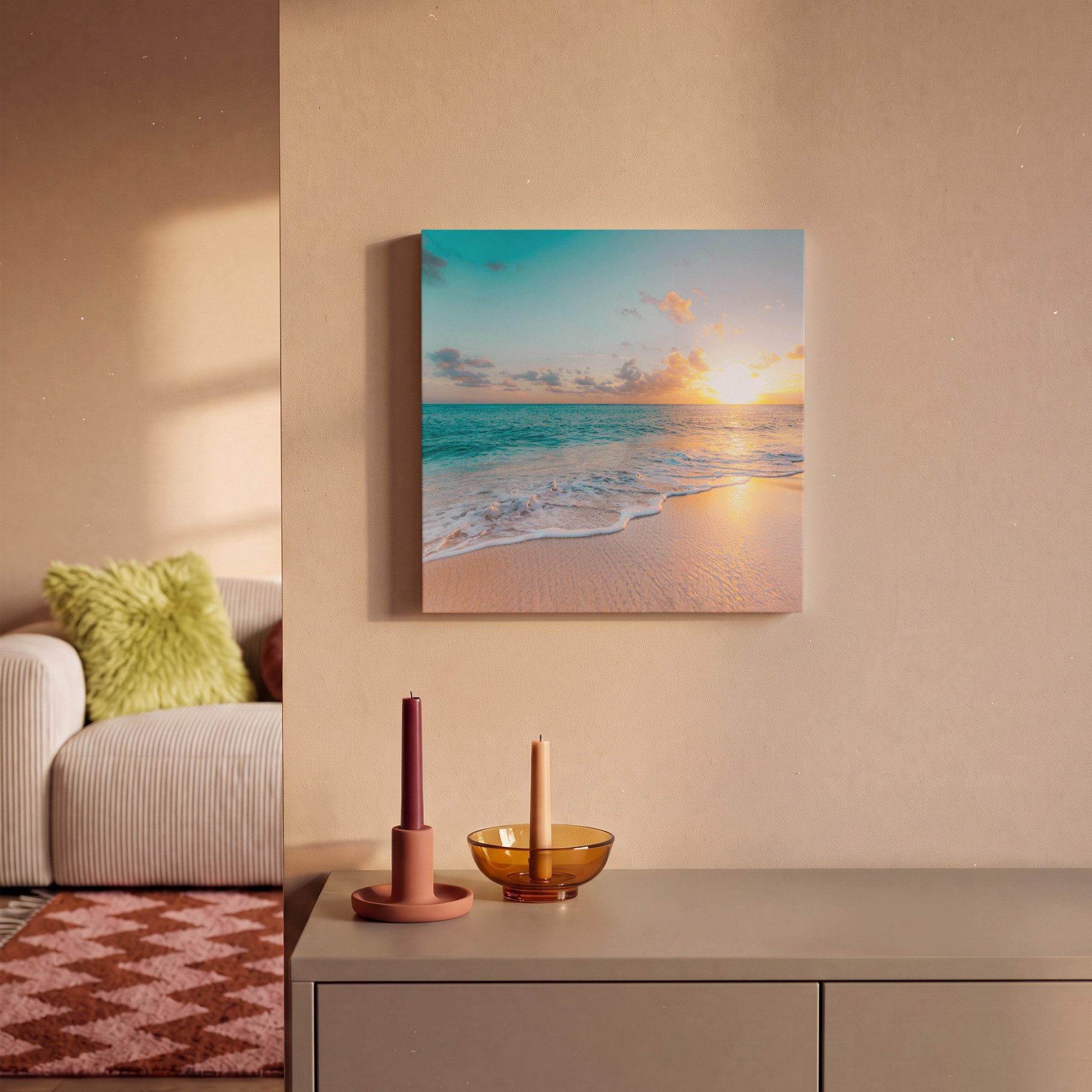 OneMillionCanvasses® Leinwandbild Sonnenuntergang - Strand - Meer - Sommer - Blau, Fotodruck (1 St), Leinwand Bilder Klein, Wand Dekoration Aesthetic 30x20 cm – Bild 2 von 5