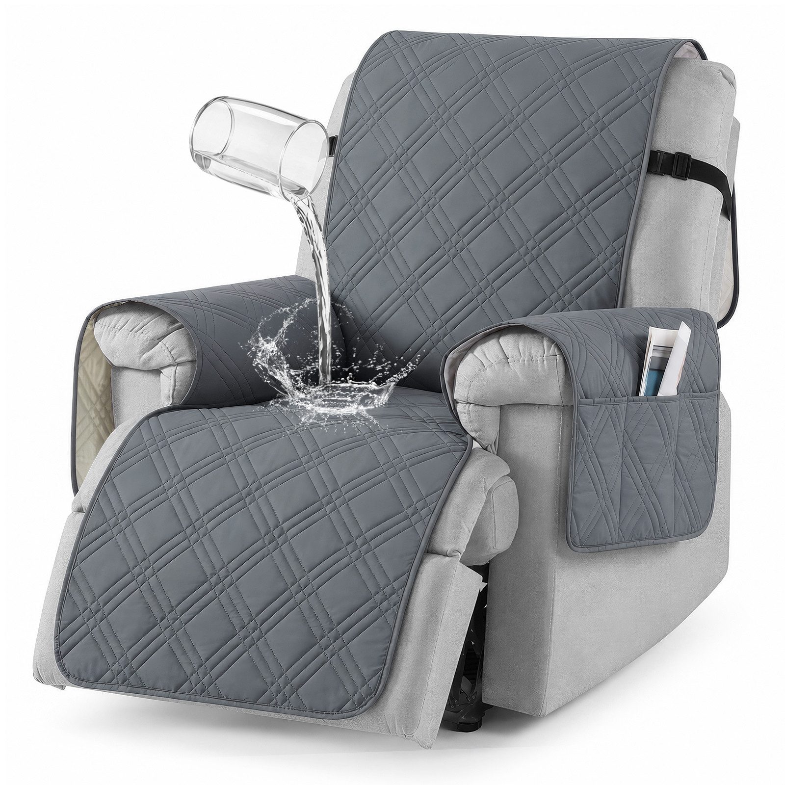 BlingBin Sesselschoner Sessel Überzug Rutschfest,Sesselbezug Fernsehsessel mit Taschen, 100% Wasserdicht, für Relaxsessel 1 Sitzer, Maschinenwaschbar