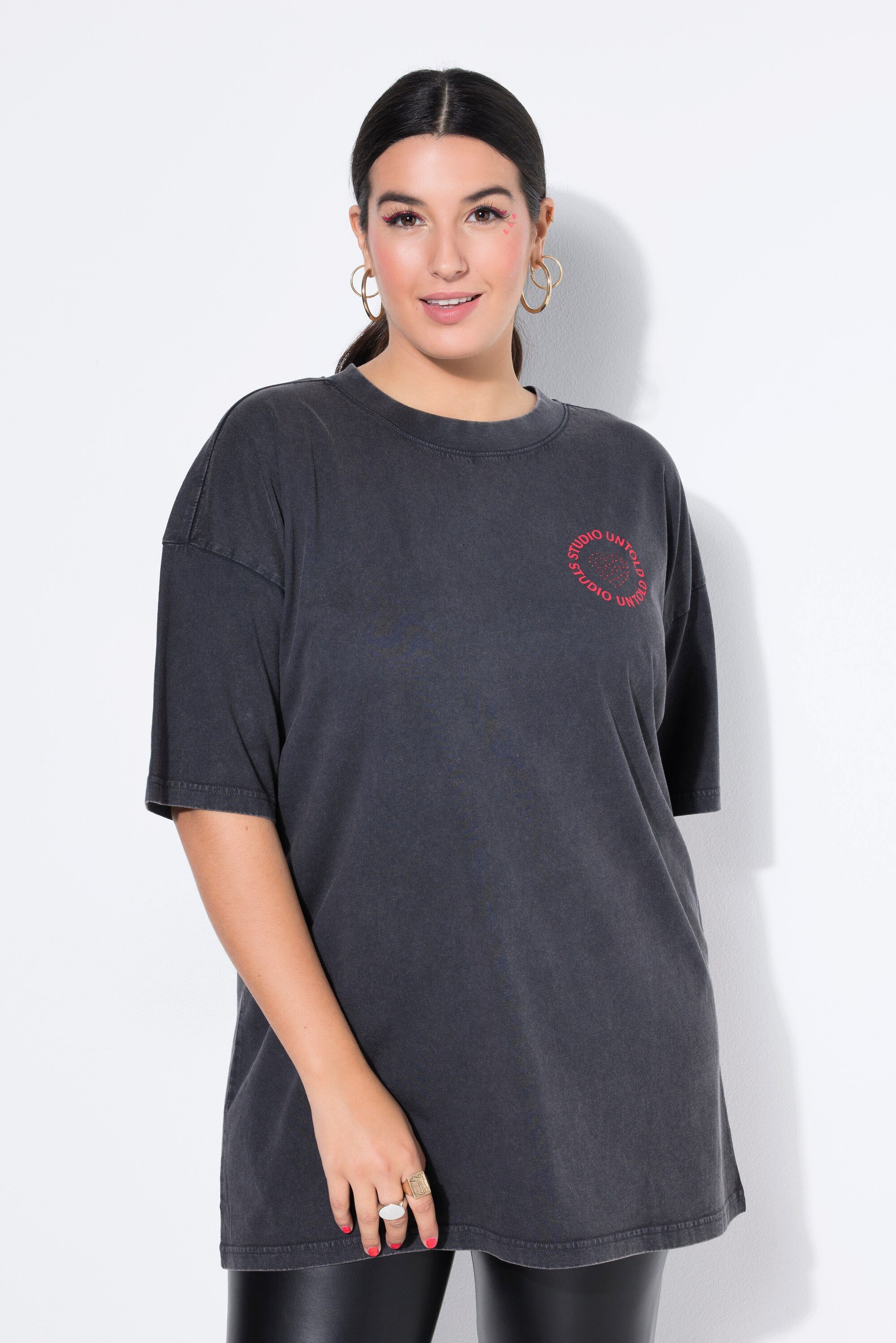 Studio Untold T-Shirt T-Shirt Glitzersteinchen auf dem Rücken Acid Wash günstig online kaufen