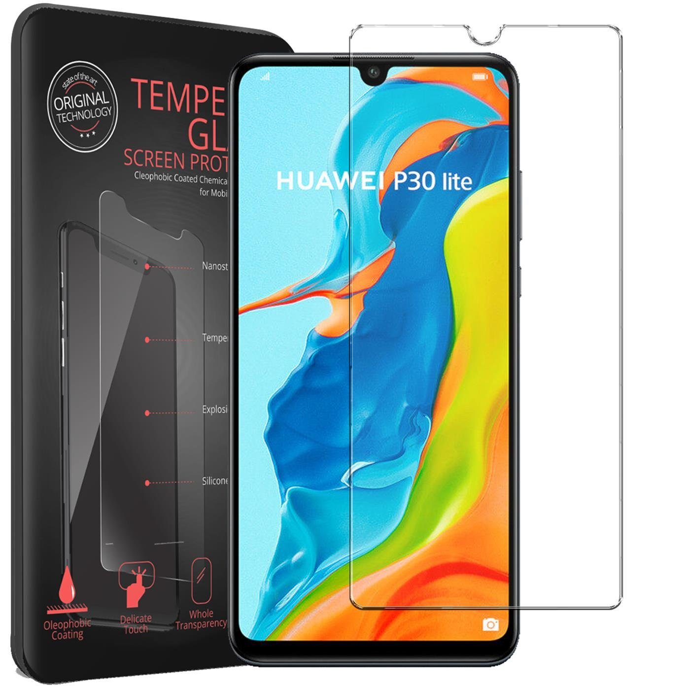 CoolGadget Schutzfolie Panzerfolie für Huawei P30 Lite, (9H Härtegrad, 2x Schutzglas, 1xReinigungset), Displayfolie Panzer Schutzfolie 2 Stück für Huawei P30 Lite Glas Folie