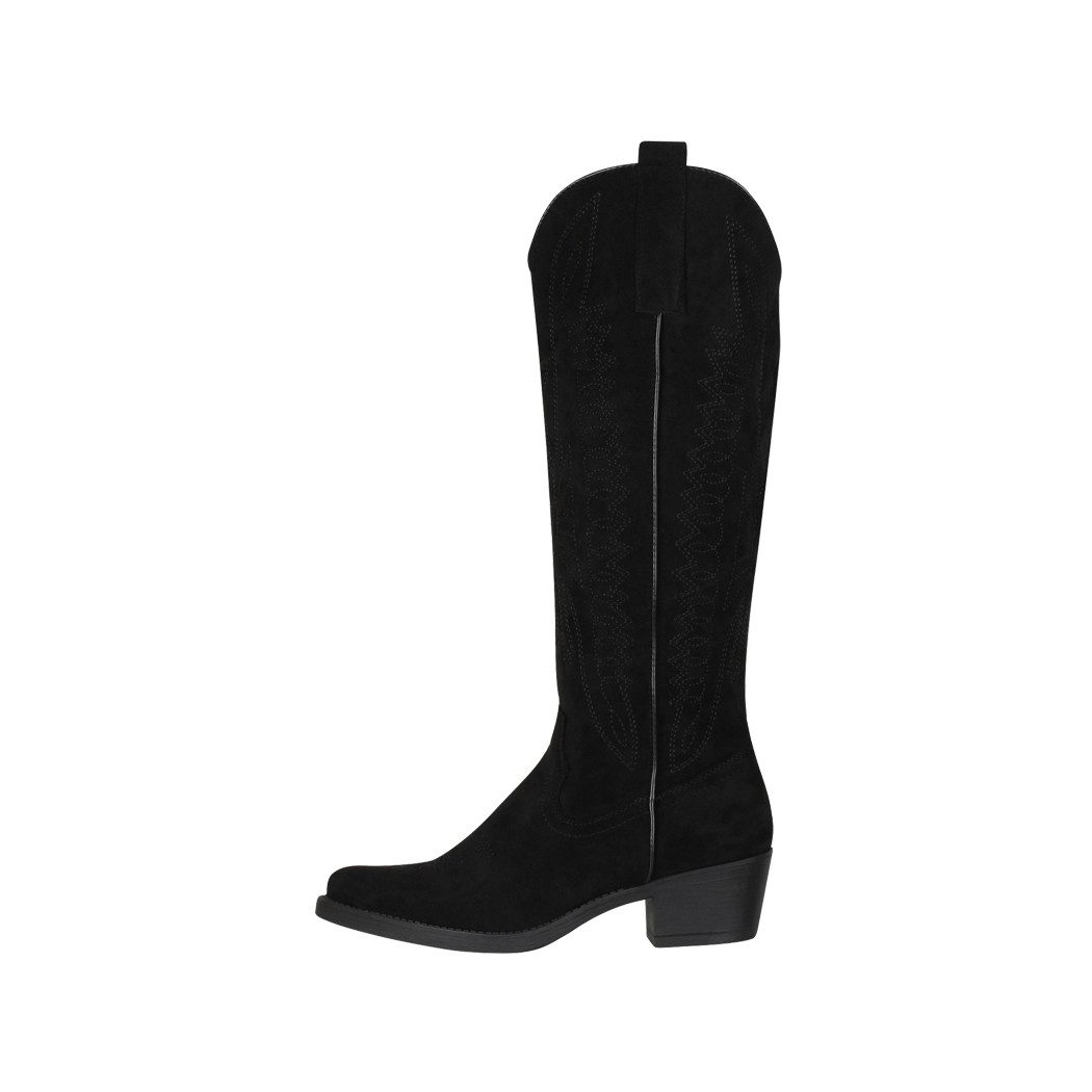 Elara Damen Westernstiefel kniehoch mit Stickerei und Blockabsatz Cowboystiefel