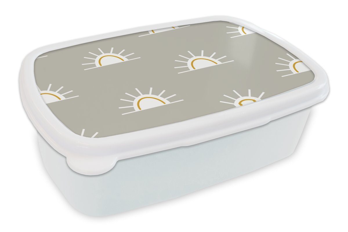 MuchoWow Lunchbox Sonne - Boho - Muster, Kunststoff, (2-tlg), Brotbox für Kinder und Erwachsene, Brotdose, für Jungs und Mädchen weiß
