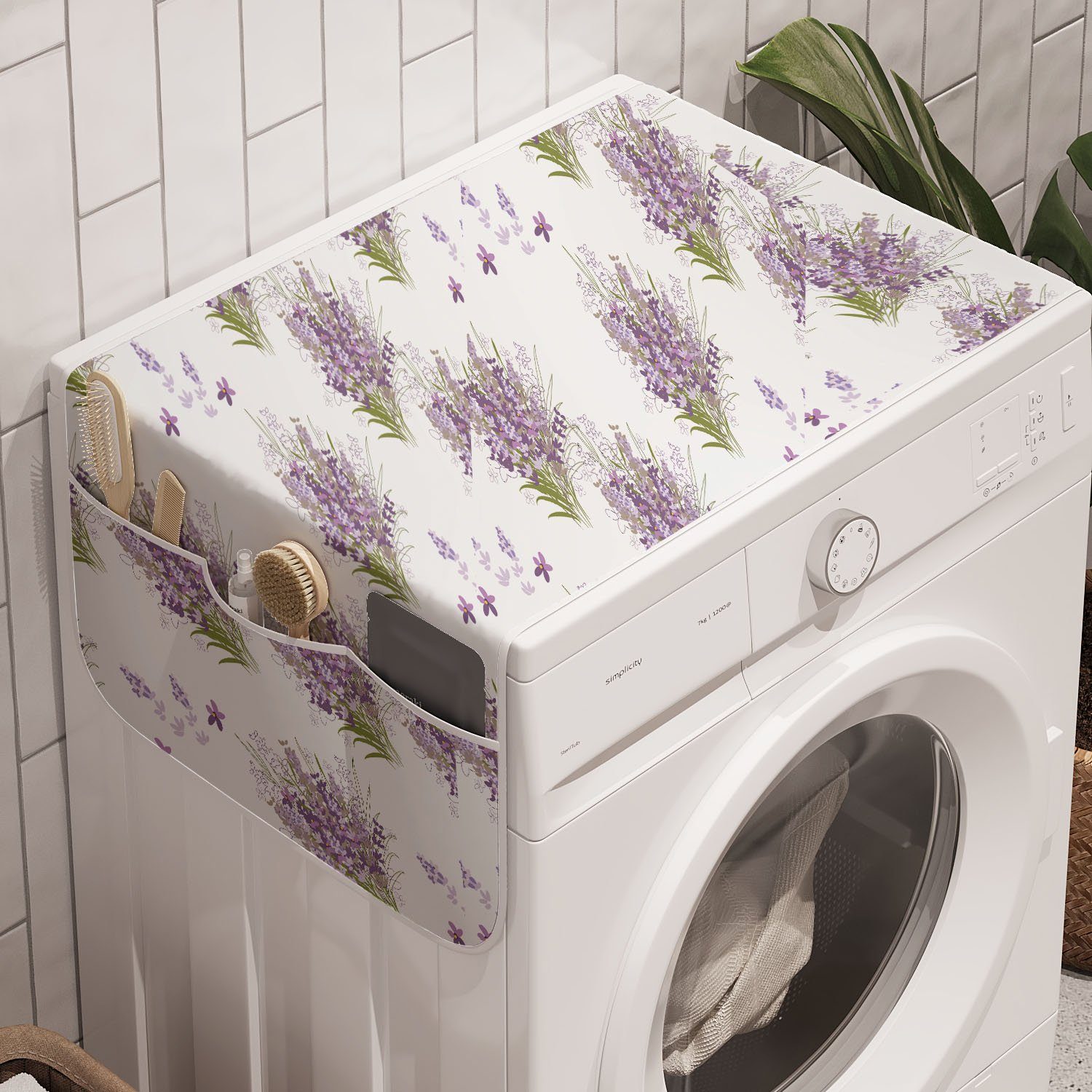 Lavendel-Flieder-Blumen-Entwurf für Abakuhaus Trockner, Waschmaschine Anti-Rutsch-Stoffabdeckung Badorganizer und Violett