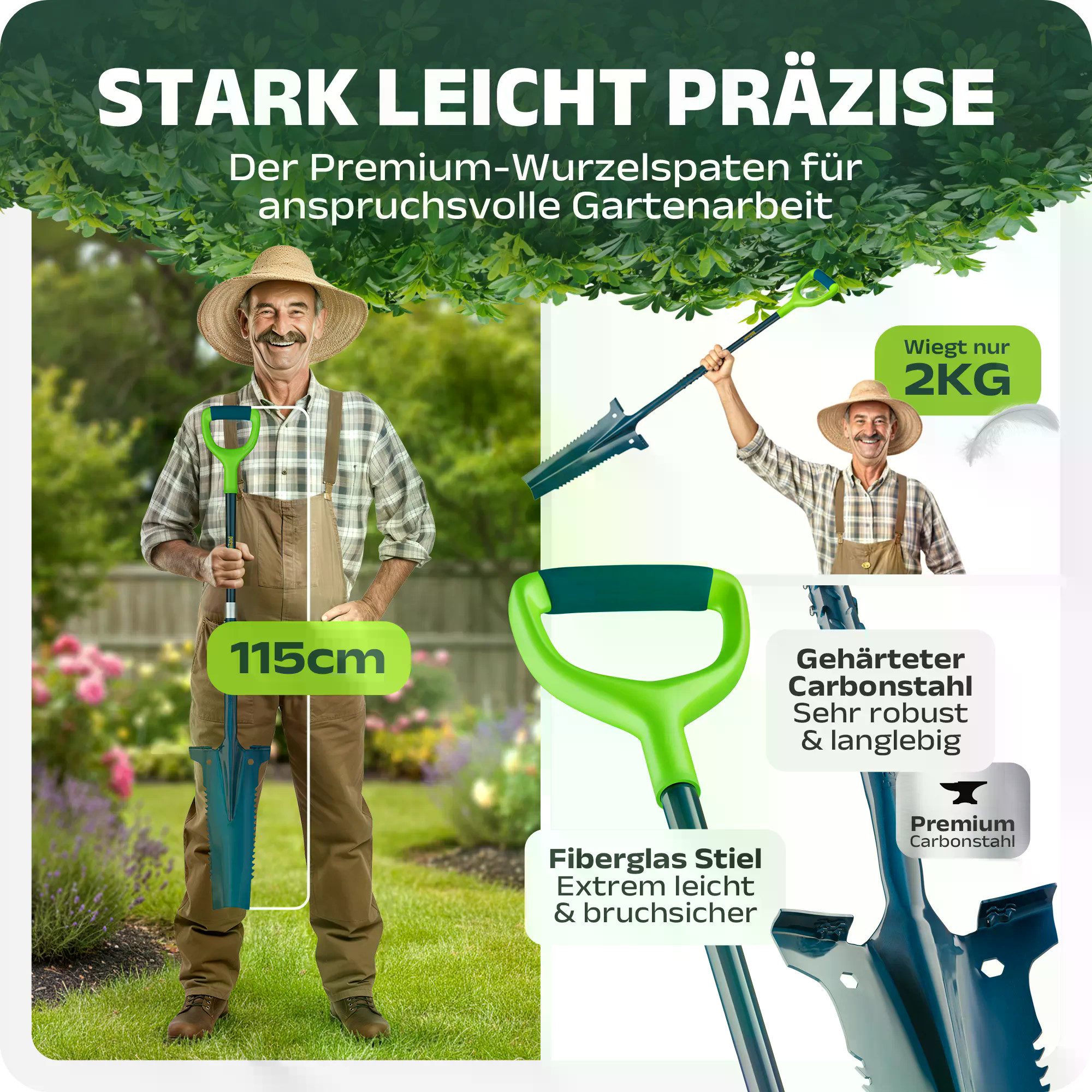 halmland Spaten Profi Wurzelspaten mit scharfen Zähnen & konkaver Spitze