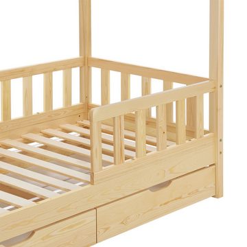 Juskys Kinderbett Marli, 80x160 cm, mit Dach, 2 Bettkästen, Rausfallschutz, 3 - 10 Jahre