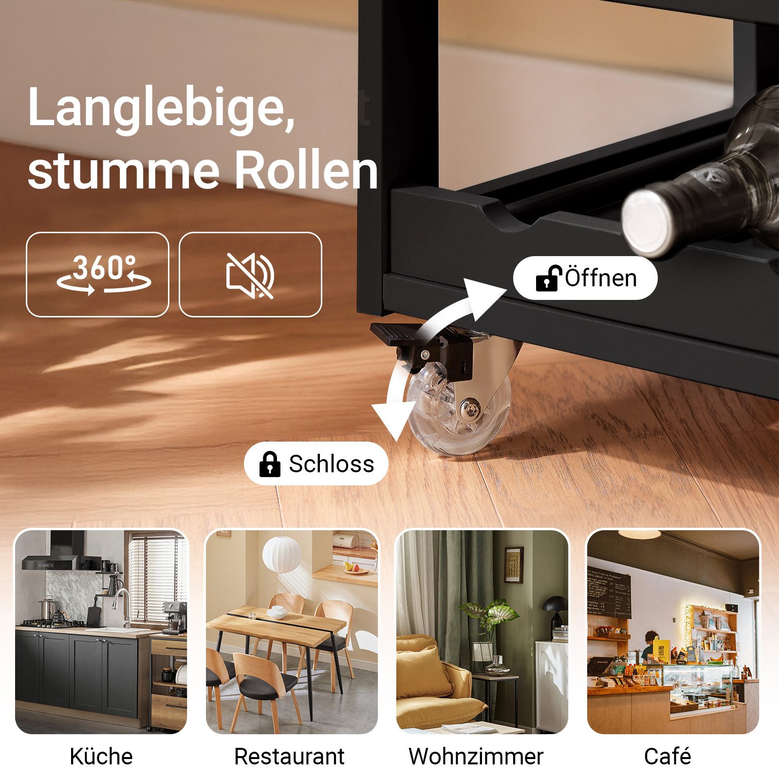 SoBuy Küchenwagen FKW45, Küchenwagen auf Rollen, Kücheninsel, Küchenregal, Servierwagen mit Flaschenablagen Weinschrank Rollwagen Küche Esszimmer – Bild 4 von 5