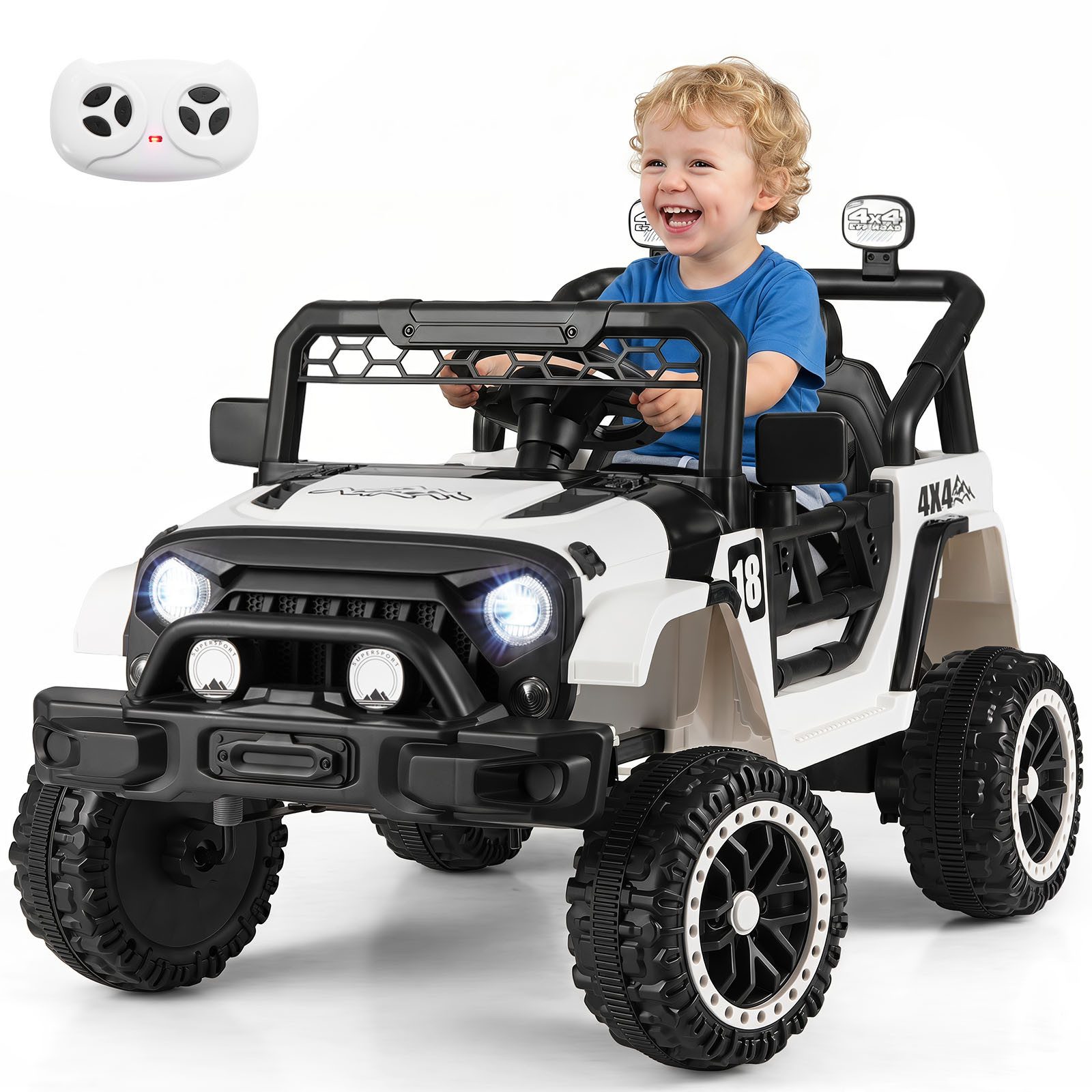 COSTWAY Elektro-Kinderauto 12V Kinder Elektroauto, mit 2 Fahrmodi, Belastbarkeit 30 kg, LED-Lichtern, Musik, Geschichte