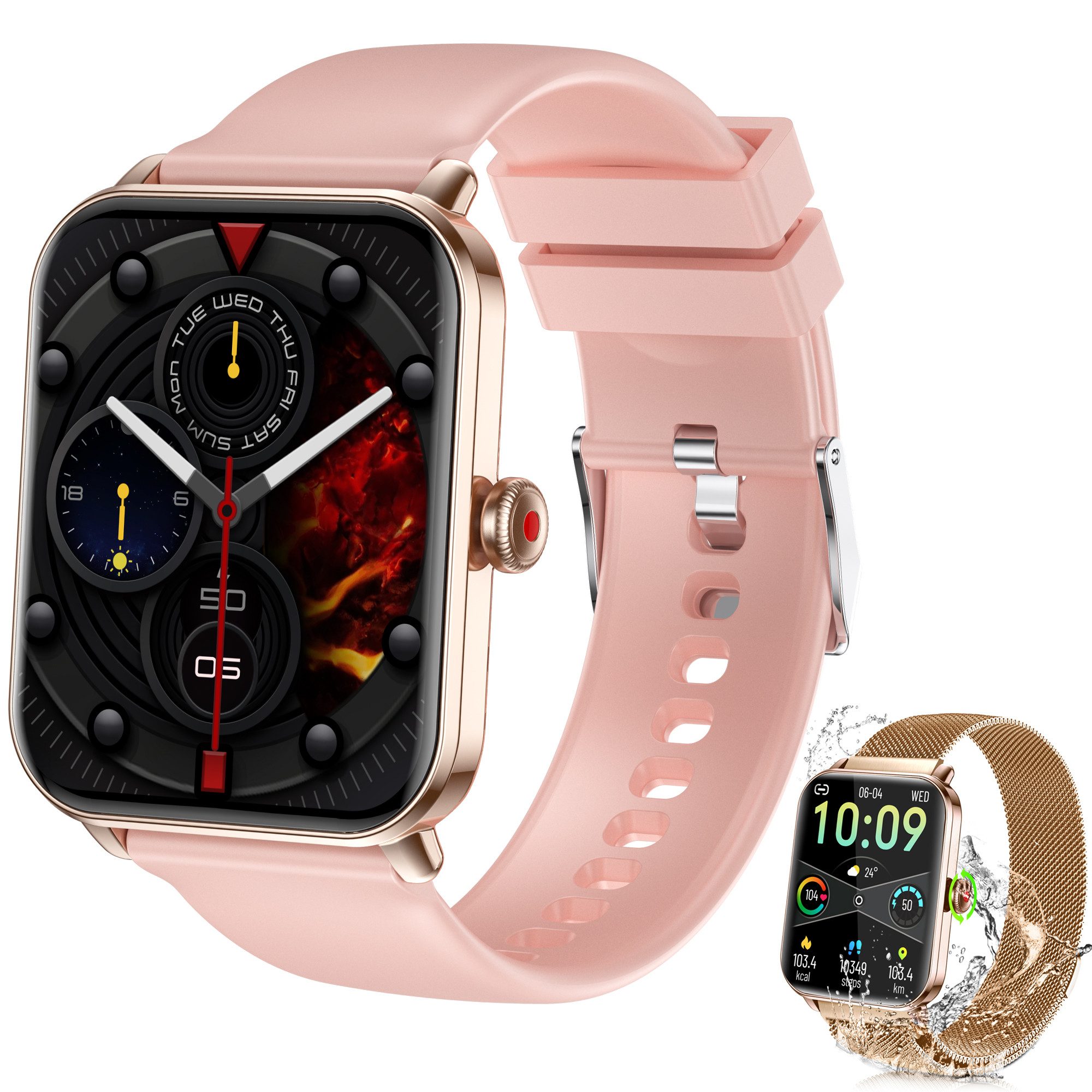 walkbee Smartwatch,Fitness Tracker Uhr für Damen Herren mit Telefonfunktion Smartwatch (Quadratischer 1,83''-Voll-Touch-Farbdisplay Zoll) mit drehbarer Knopf,einfache Bedienung,mit Herzfrequenz,Blutsauerstoff, Schrittzähler, Atemtraining, Musiksteuerung und Fernfotografie usw., IP68 wasserdichte Sportuhr mit mehr als 100+Sportmodi, für Android IOS