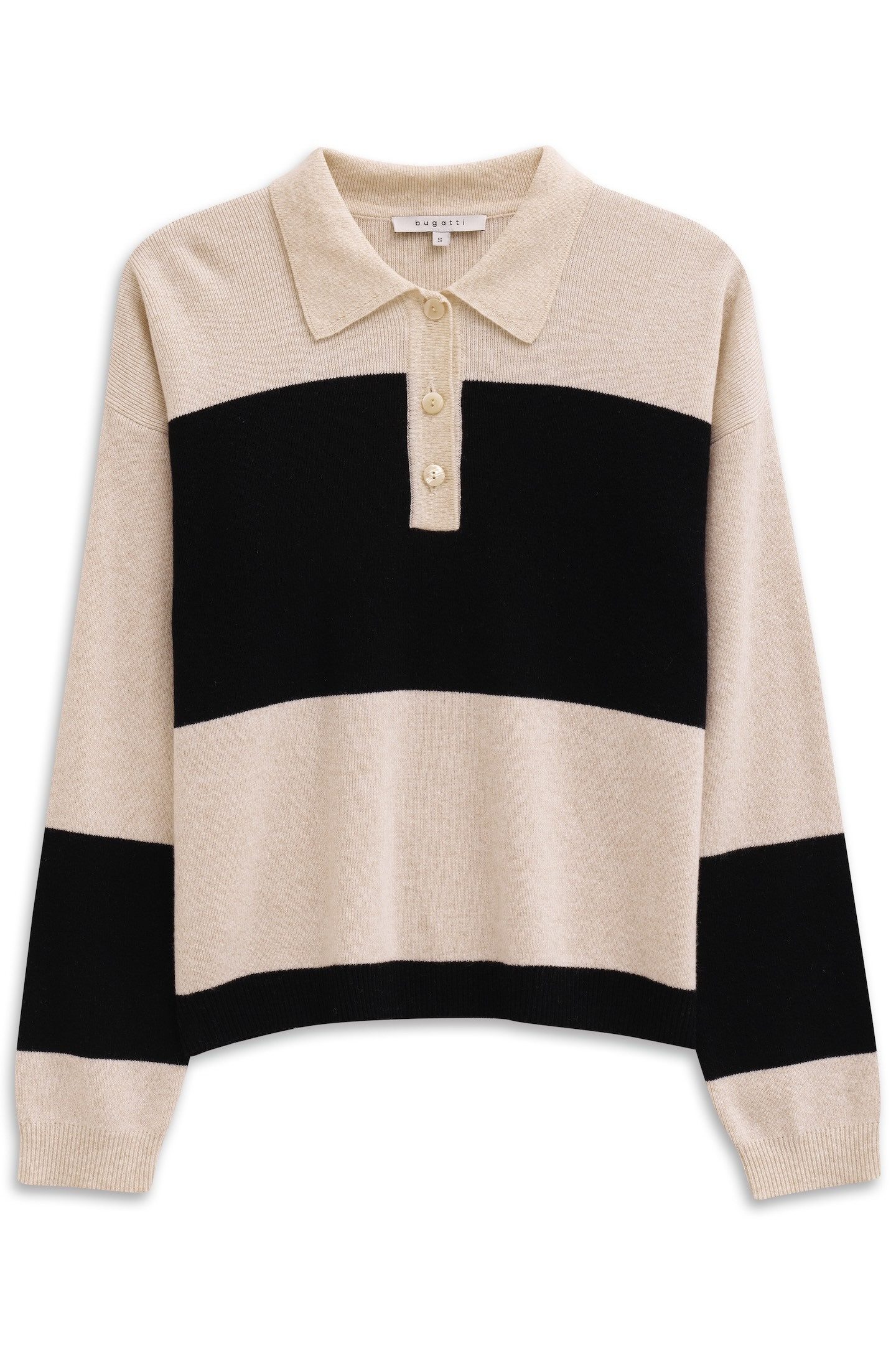 bugatti Polokragenpullover gestreift aus einem Kaschmir-Mix mit Knopfleiste
