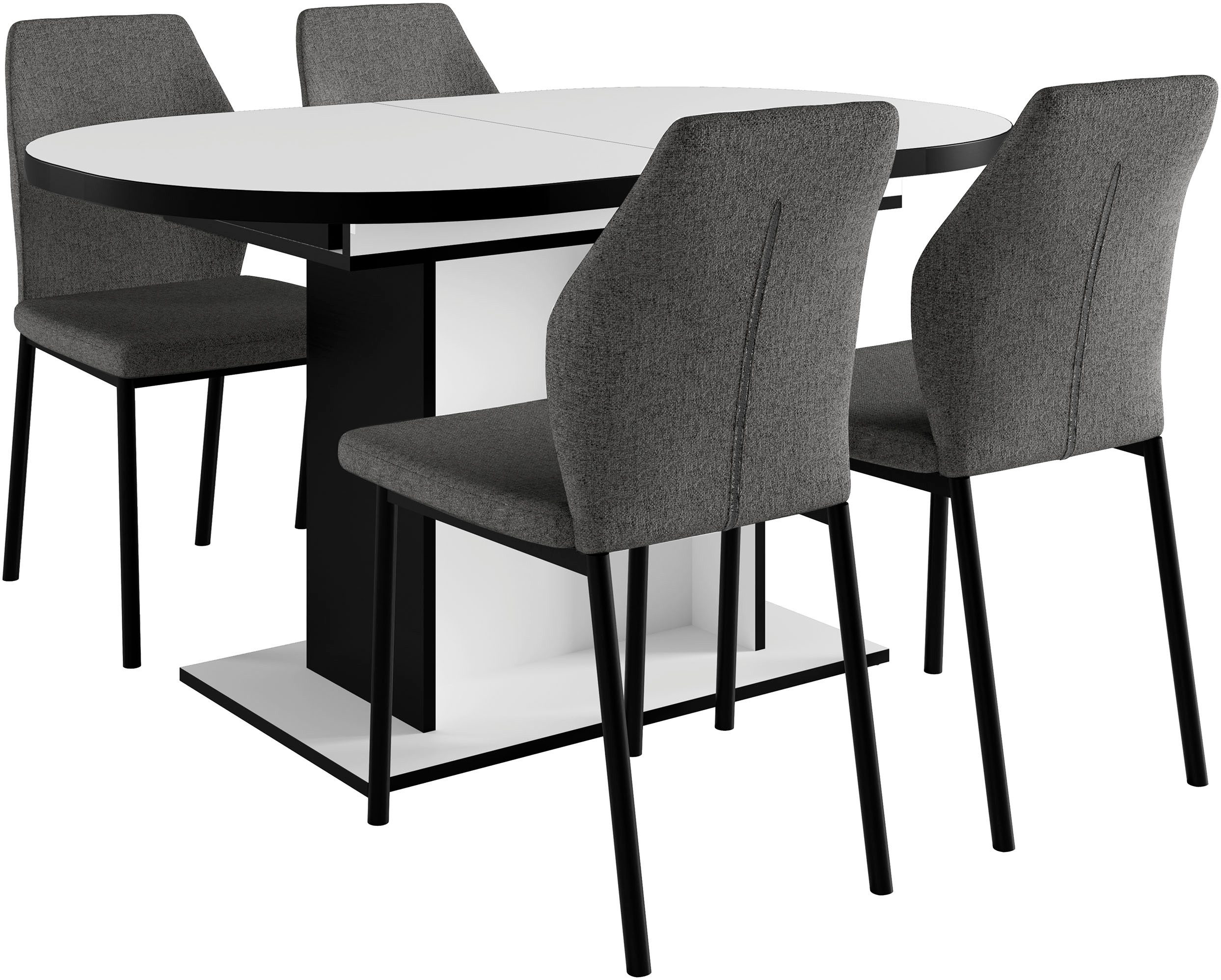OTTO home Essgruppe Basel, Tischgruppe mit 4 Stühlen, Esstisch ausziehbar 140 - 180 cm, (Set, 5-tlg., Otto's DAUERTIEFPREIS), BESTSELLER, Sitzgruppe, Tisch, Stühle, ovale Tischplatte, Säulentisch