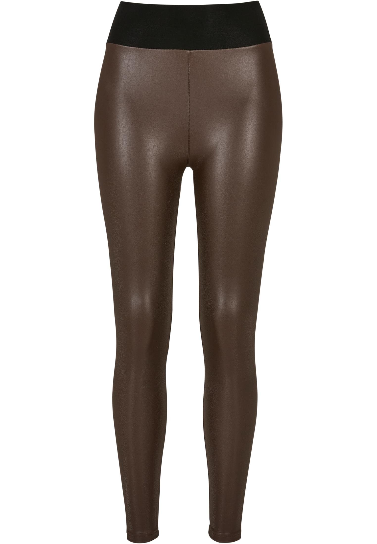 Damen Leather Faux brown Leggings Waist URBAN (1-tlg) Leggings CLASSICS High Ladies