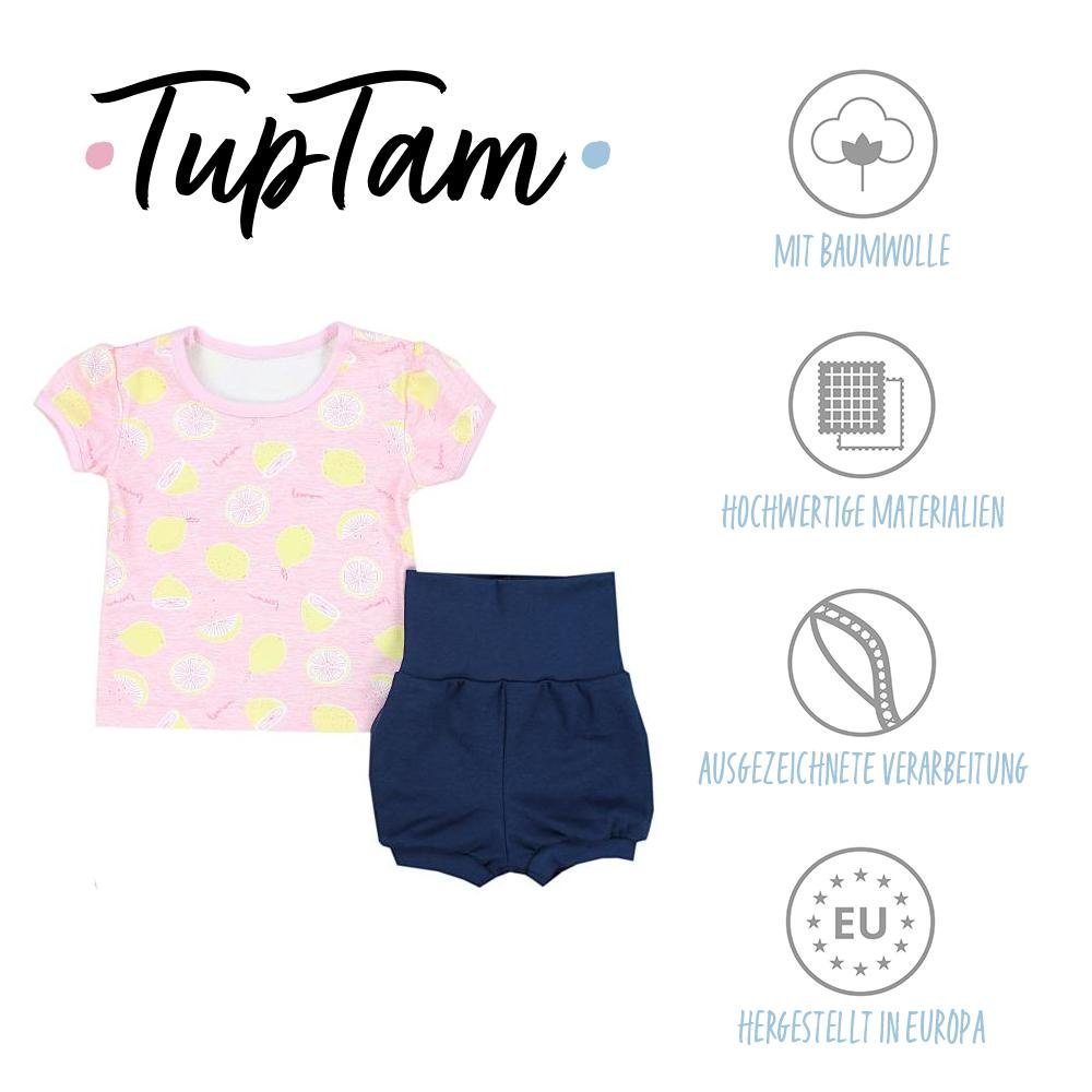 T-Shirt Rosa/Dunkelblau Sommer Bekleidung Mädchen Set Hose Shorts Zitronen TupTam Baby & Shirt TupTam Gelb