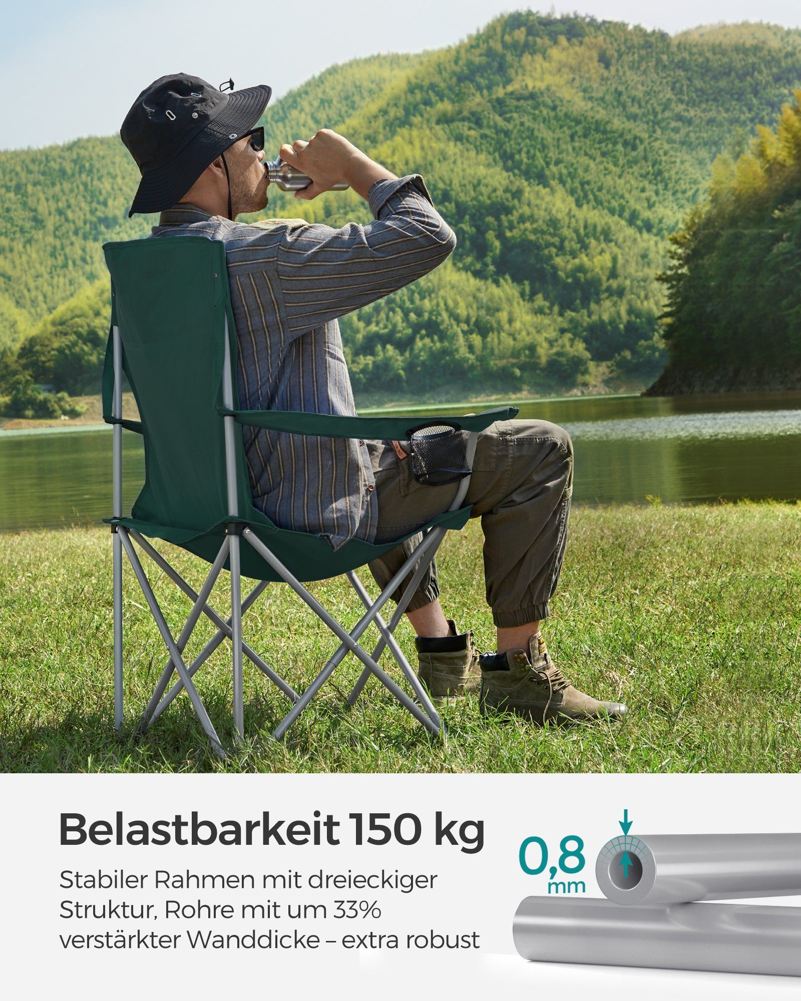 SONGMICS Campingstuhl, Klappstuhl, 2er Set, bis 150 kg belastbar
