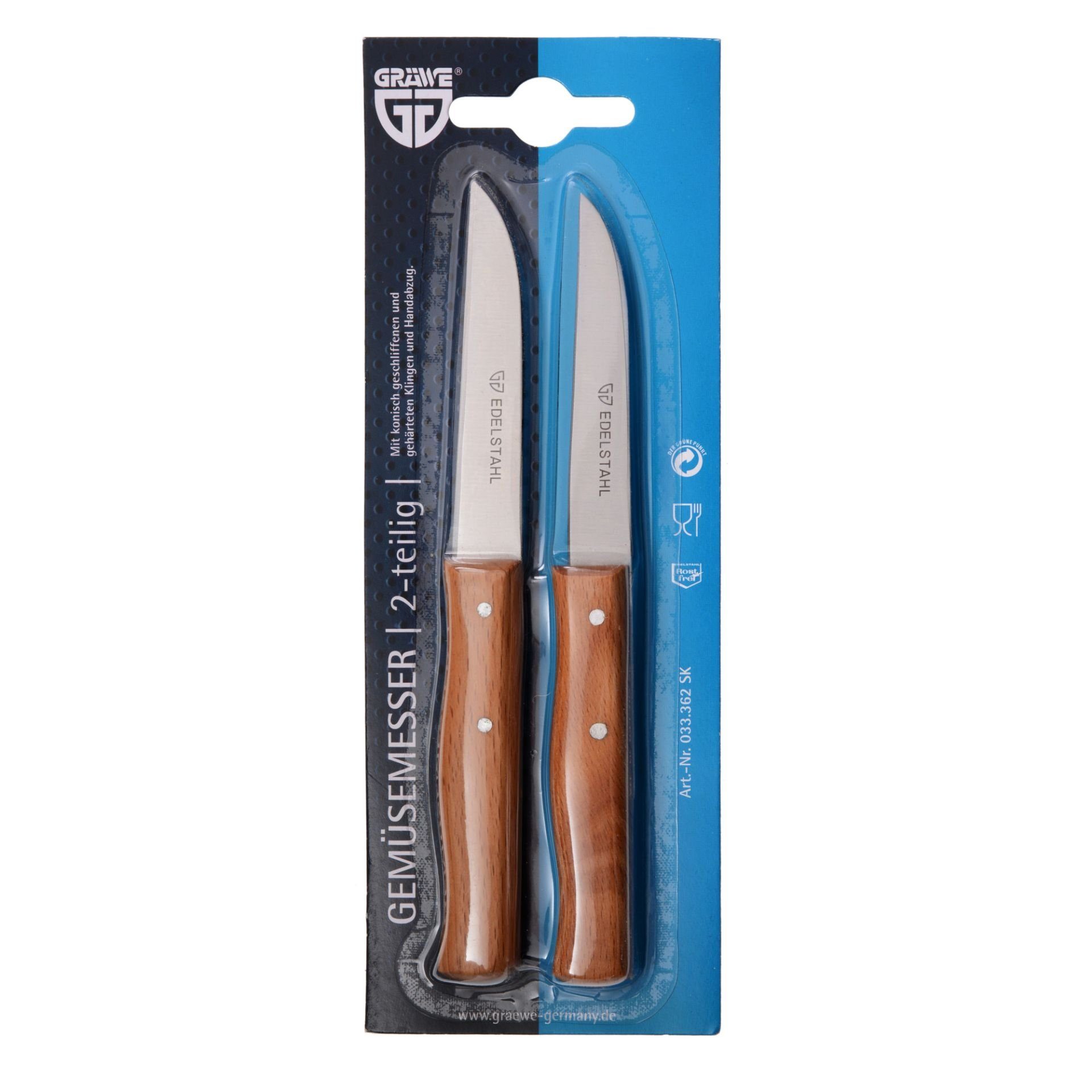 GRÄWE Universalküchenmesser, Gräwe 2er Овощные ножи-Set mit Holzgriff, gerade Klinge