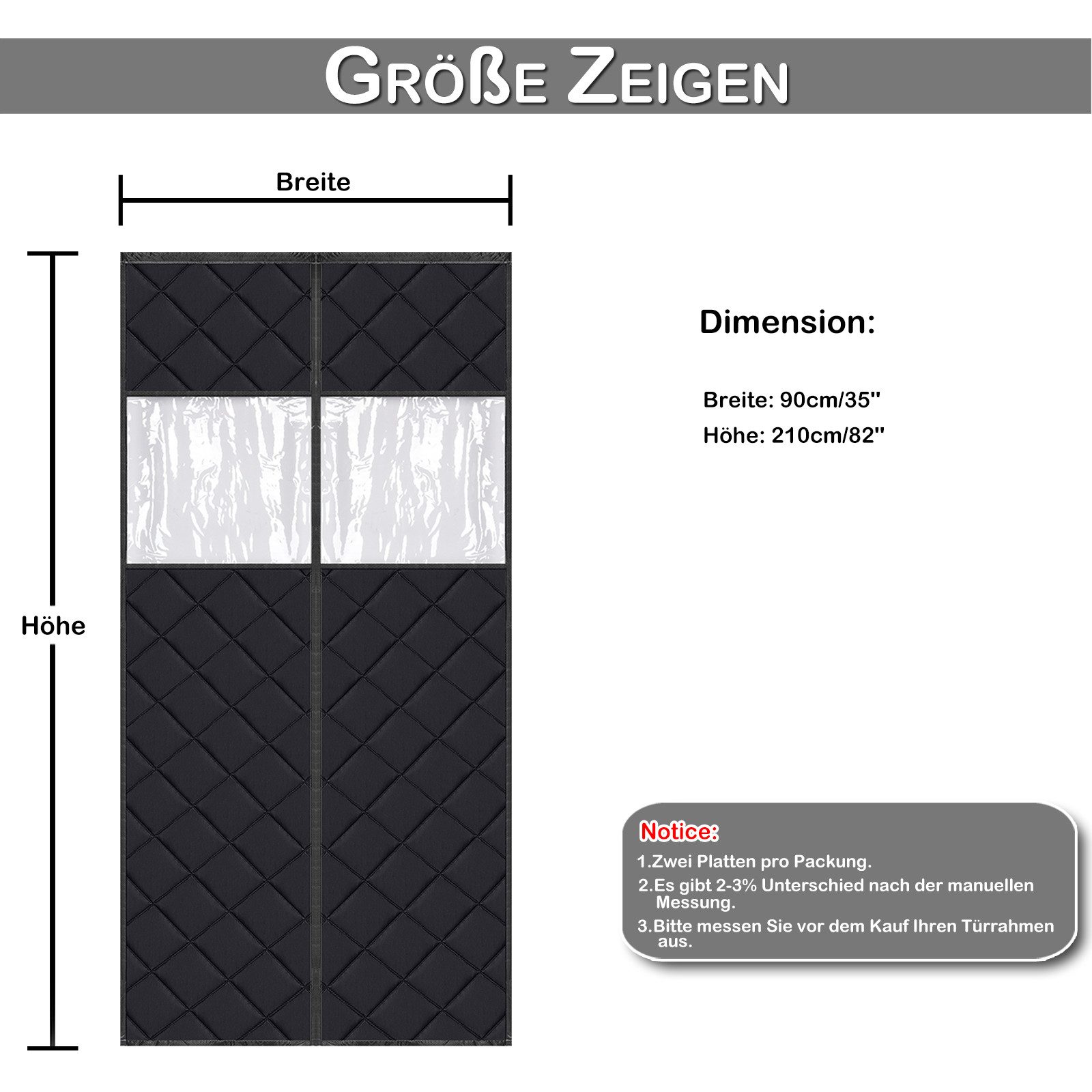 BTTO V&G Raumteilerregal Magnetvorhang Gesteppter Türvorhang mit Fenster, Selbstklebend, 89x218cm, Kälteschutz Wärmeschutz Magnetisch Haustierfreundliches Design