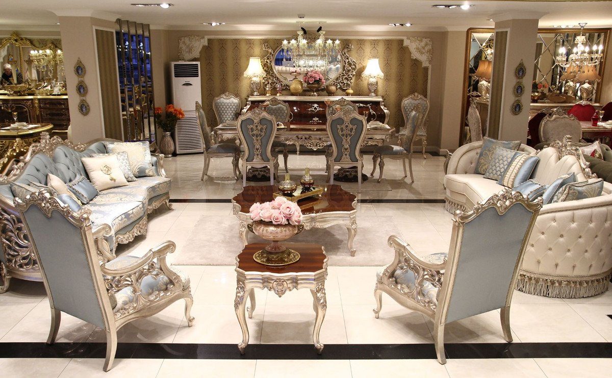 Casa Padrino Couchtisch Luxus Barock Set - 2 Sofas & 2 Sessel & 1 Couchtisch & 2 Beistelltische - Möbel im Barockstil - Edel & Prunkvoll