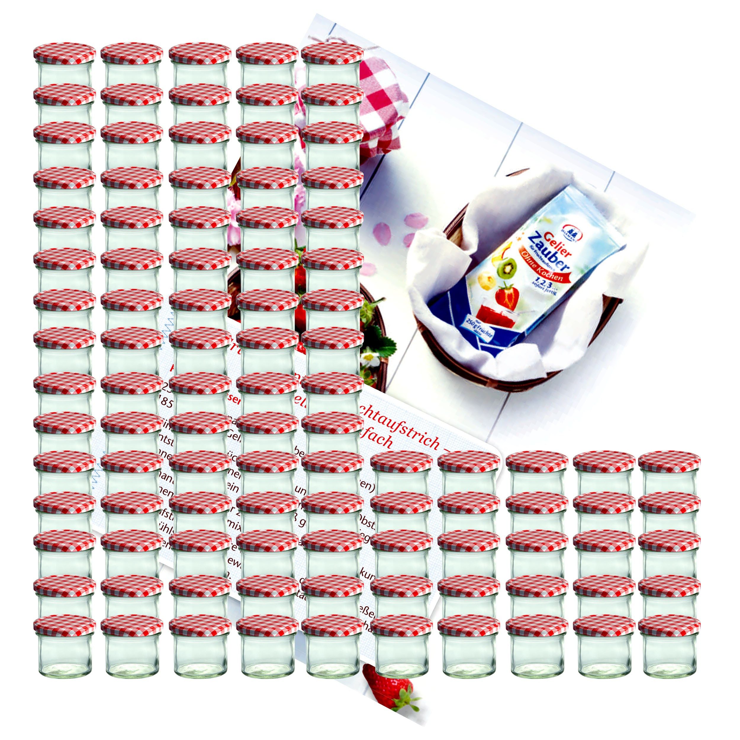 MamboCat Einmachglas 100er Set Sturzglas 125 ml Marmeladenglas To 66 rot karierter Deckel, Glas