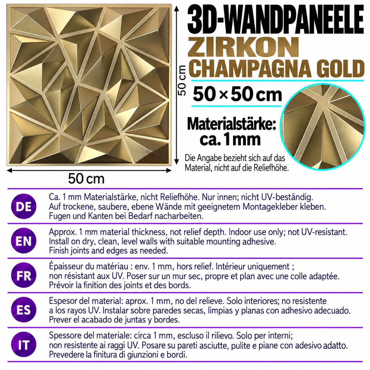 IKHEMalarka 3D Wandpaneel 3D Paneele PVC Kunststoffpaneele, BxL: 50,00x50,00 cm, 0,25 qm, (1 Stück, 3D Wandpaneele Deckenpaneele) hochwertige & harte PVC 3D Pla – Bild 3 von 5