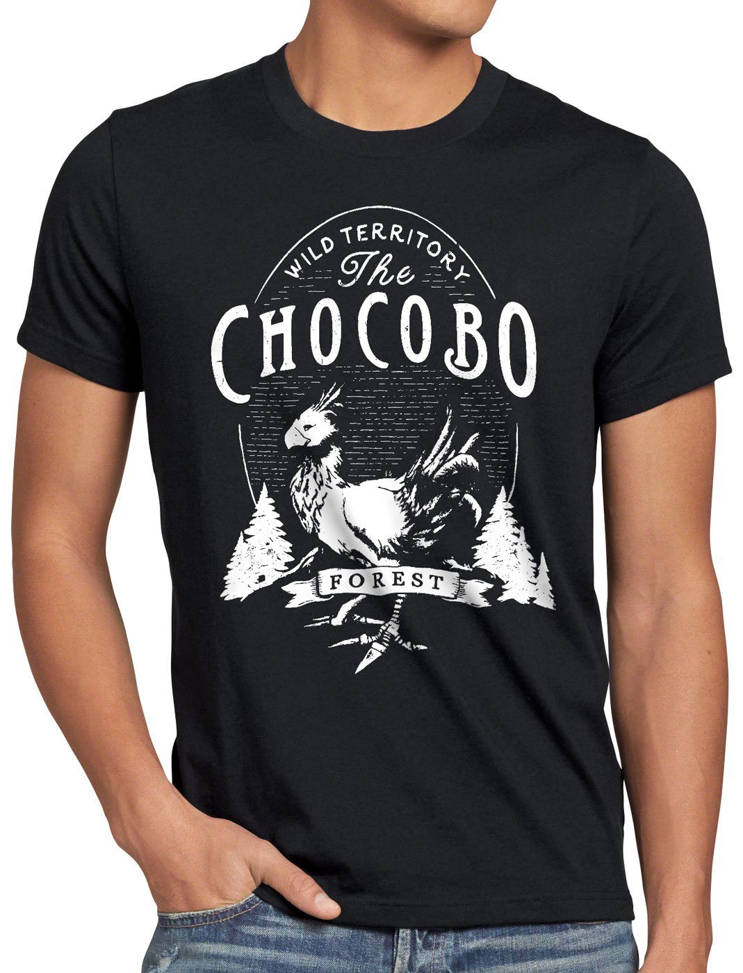 style3 Print-Shirt Herren T-Shirt Wild Chocobo final VII Rollenspiel schwarz